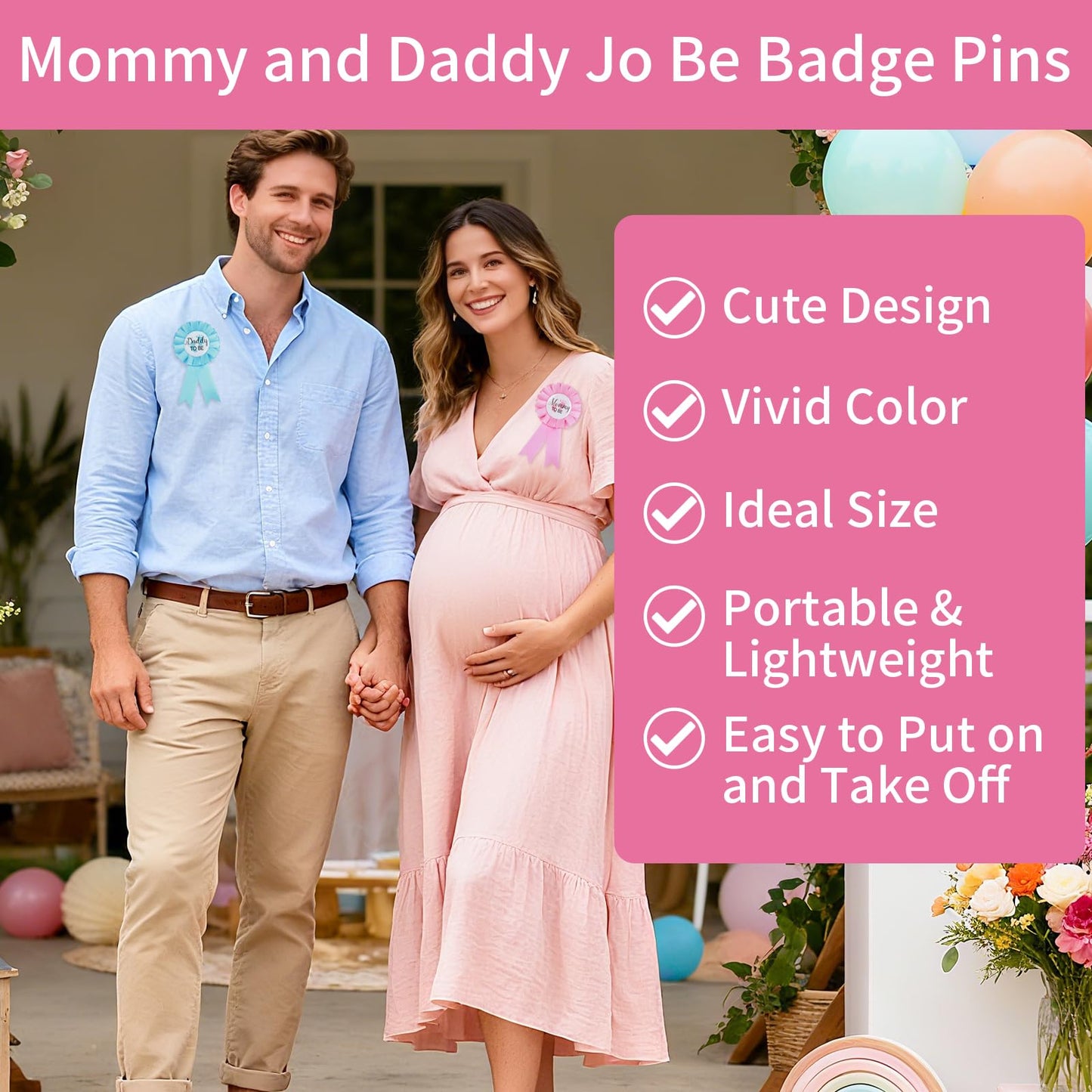 MixPeak Daddy To Be & Mommy To Be Tinplate Pin Set — Pink & Blue Rosette Badges for Gender Reveal