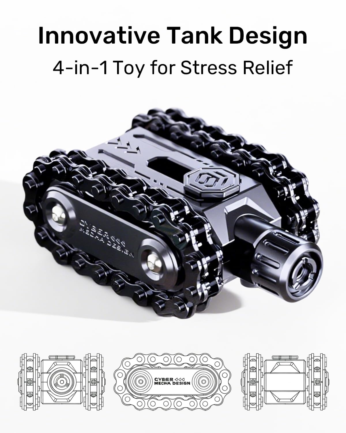 MIXTRYS Metal Fidget Toys for Adults – 4-in-1 Fidget Slider, Roller, Chain & Tank for Focus, Stress Relief, EDC (Black)