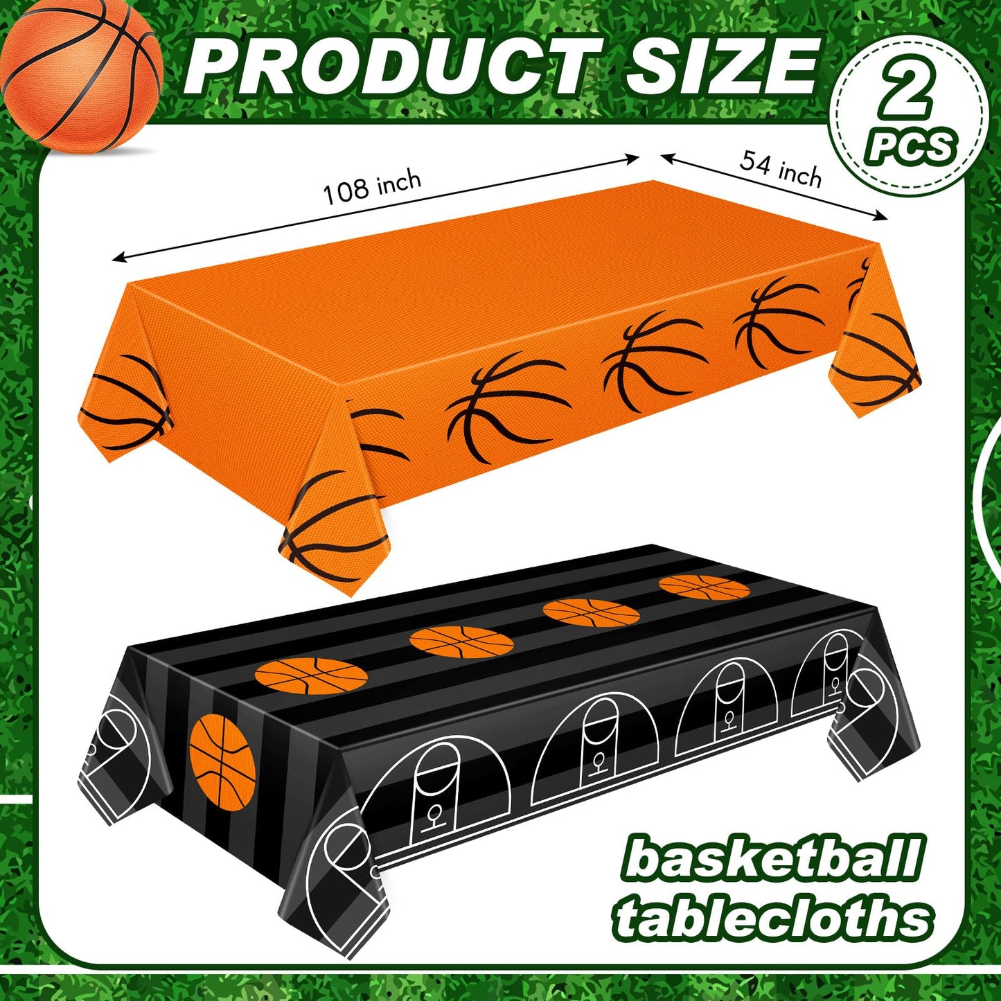 Mixweer 2 Pcs Basketball Tablecloths – 54 x 108 in Waterproof PE Plastic for Sports Theme Parties