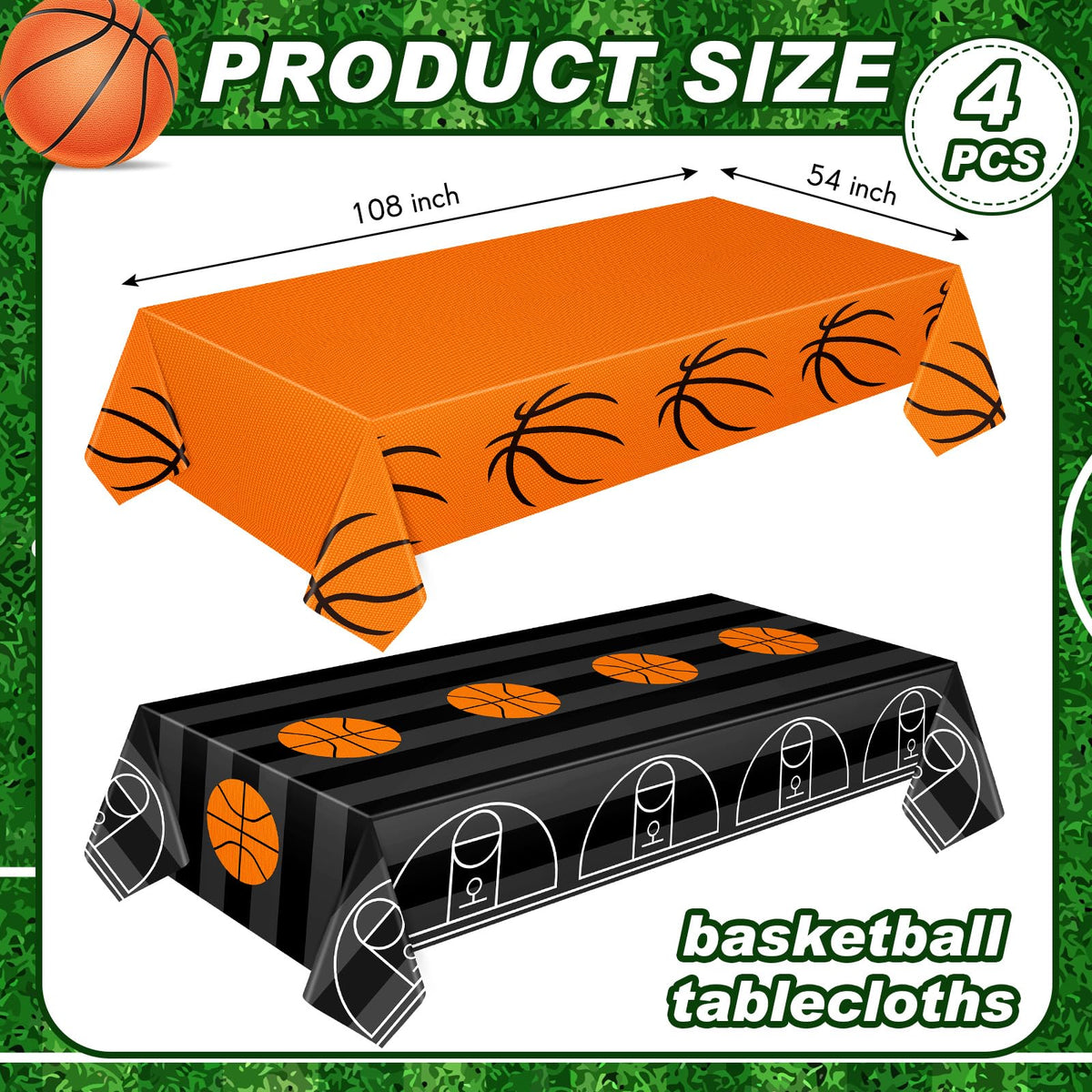 Mixweer 4 Pcs Basketball Tablecloths – 54 x 108 Inch Waterproof PE Plastic Covers for Sports Theme Parties