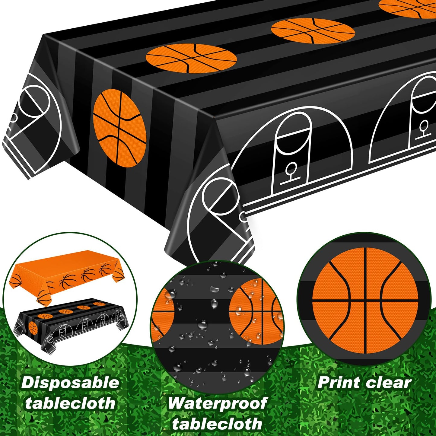 Mixweer 2 Pcs Basketball Tablecloths – 54 x 108 in Waterproof PE Plastic for Sports Theme Parties