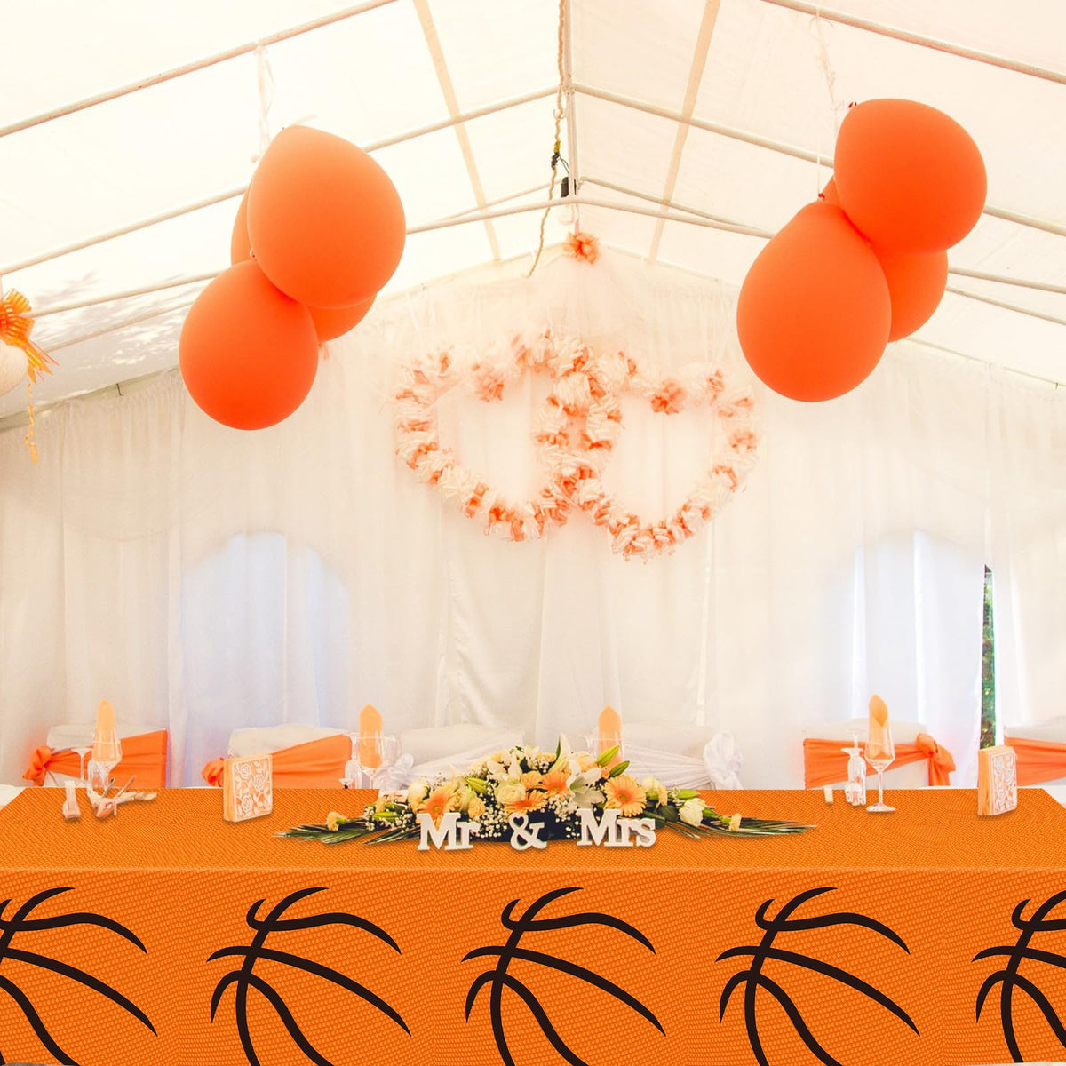 Mixweer 4 Pcs Basketball Tablecloths – 54 x 108 Inch Waterproof PE Plastic Covers for Sports Theme Parties