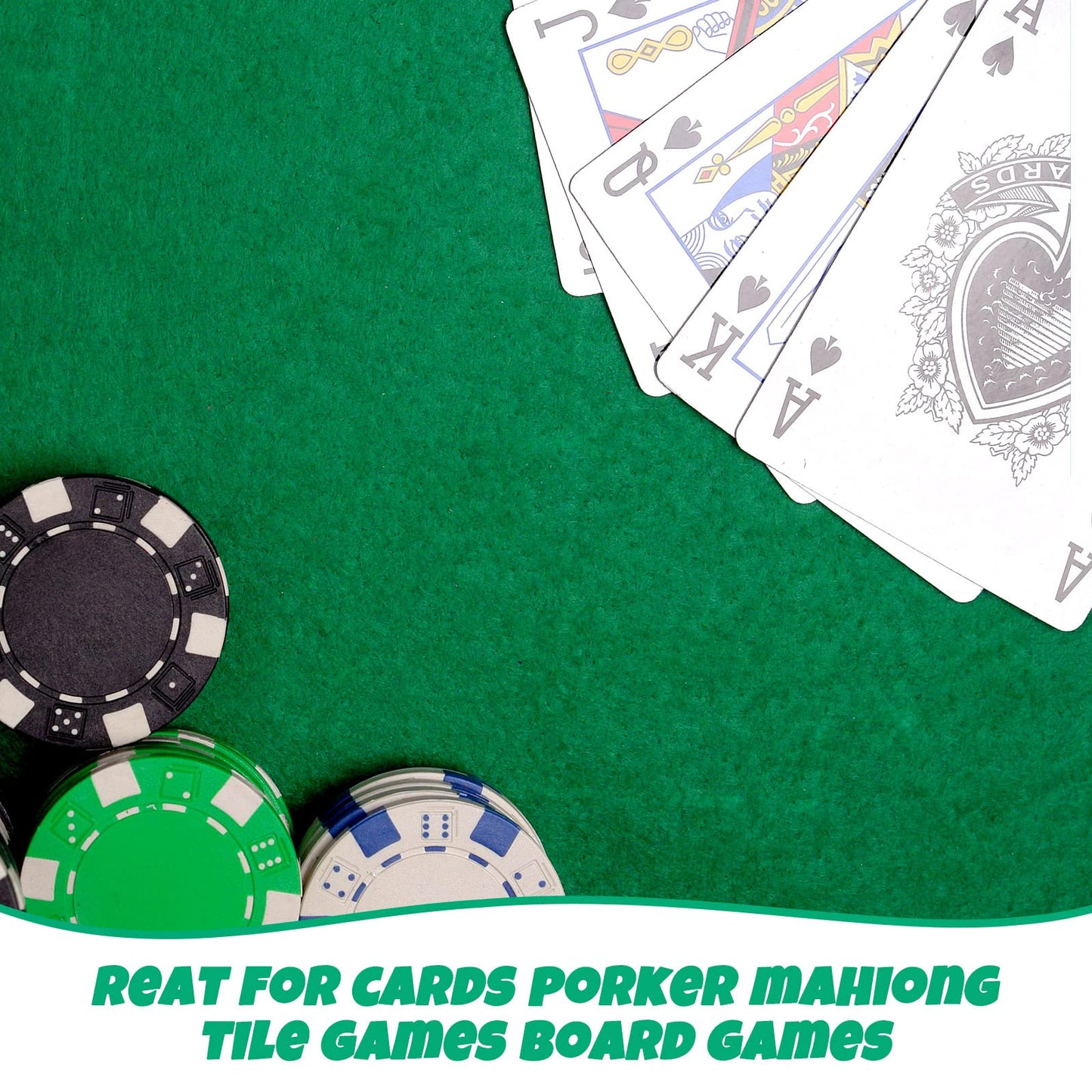 Mixweer 2-Piece Poker Table Top Mat Set – Premium Green Felt (36x72), Reversible & Foldable