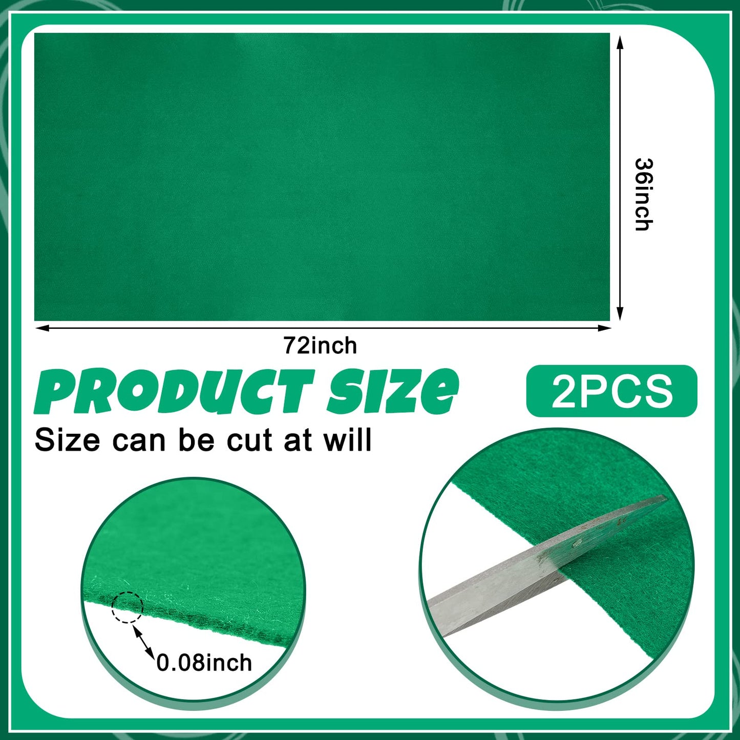 Mixweer 2-Piece Poker Table Top Mat Set – Premium Green Felt (36x72), Reversible & Foldable