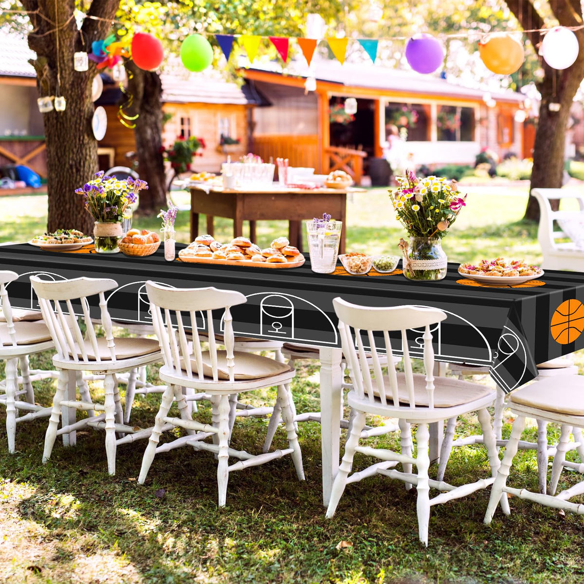 Mixweer 4 Pcs Basketball Tablecloths – 54 x 108 Inch Waterproof PE Plastic Covers for Sports Theme Parties