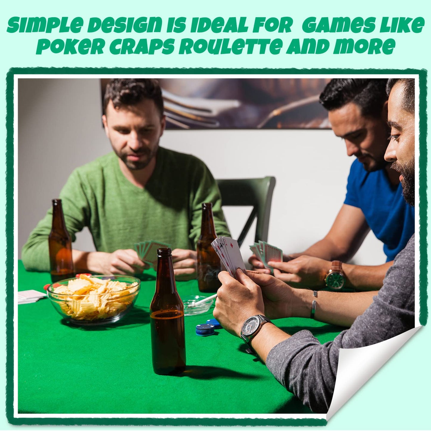 Mixweer 2-Piece Poker Table Top Mat Set – Premium Green Felt (36x72), Reversible & Foldable