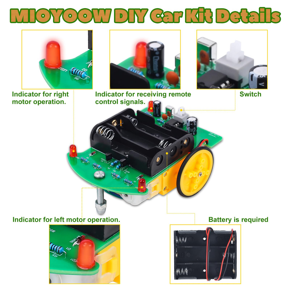 MiOYOOW DIY Remote Control Car Kit for Beginners – Soldering Practice & Educational Electronics