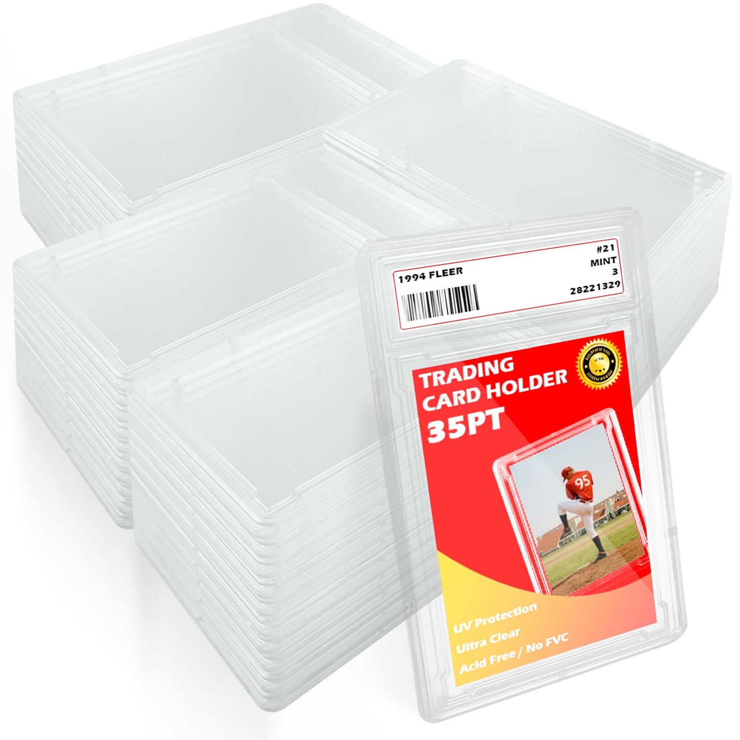 Miyukyee 50 Pack Card Case Holder – 35 PT Hard Plastic Slabs with Label Area for Yu-Gi-Oh, MTG & Sports Cards