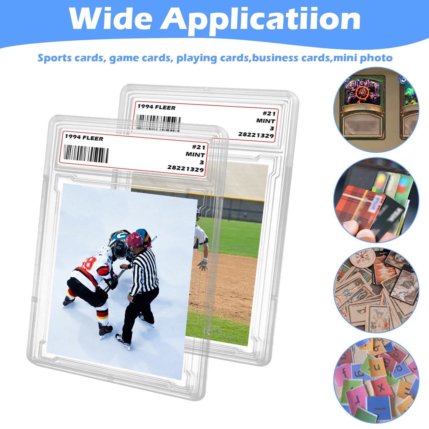 Miyukyee 50 Pack Card Case Holder – 35 PT Hard Plastic Slabs with Label Area for Yu-Gi-Oh, MTG & Sports Cards