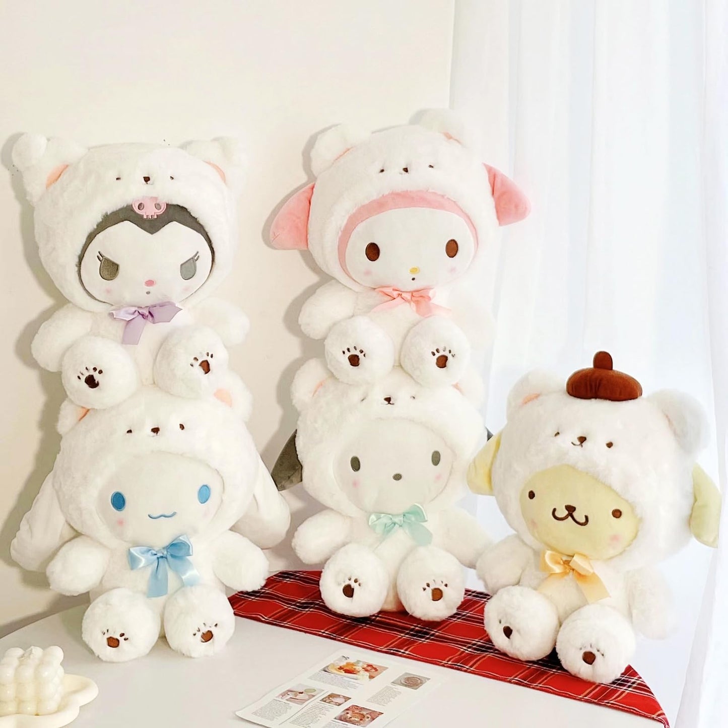 MJJAOQYF Cartoon Kawaii White Bear Plush — Soft Cross-Dressing Series Plush Toy, 20 cm