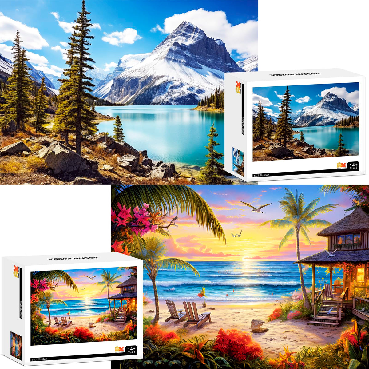 mjyphdm 2 Pack 1000-Piece Puzzles for Adults – Hawaii Beach & Moraine Lake (27.5x20 in)
