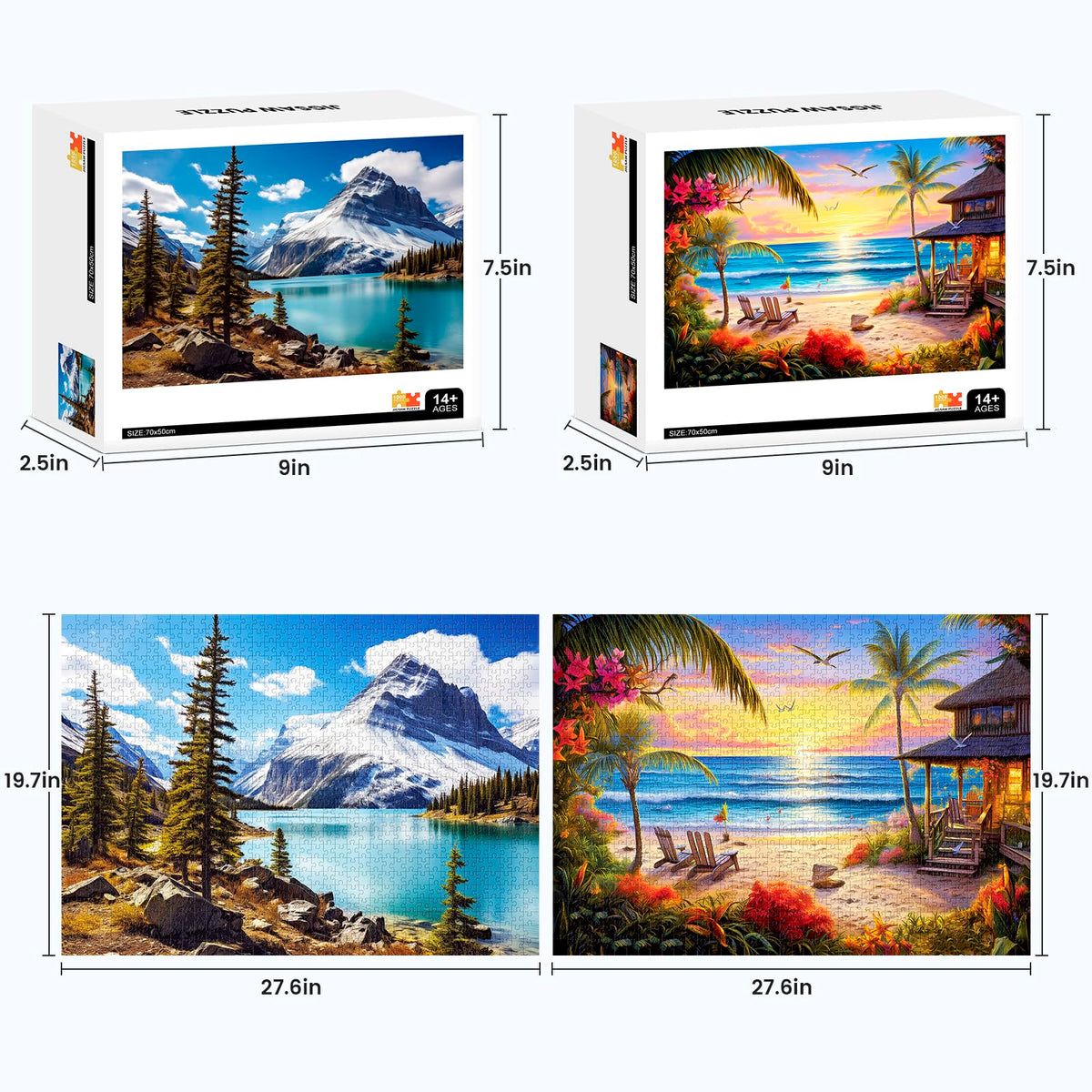 mjyphdm 2 Pack 1000-Piece Puzzles for Adults – Hawaii Beach & Moraine Lake (27.5x20 in)