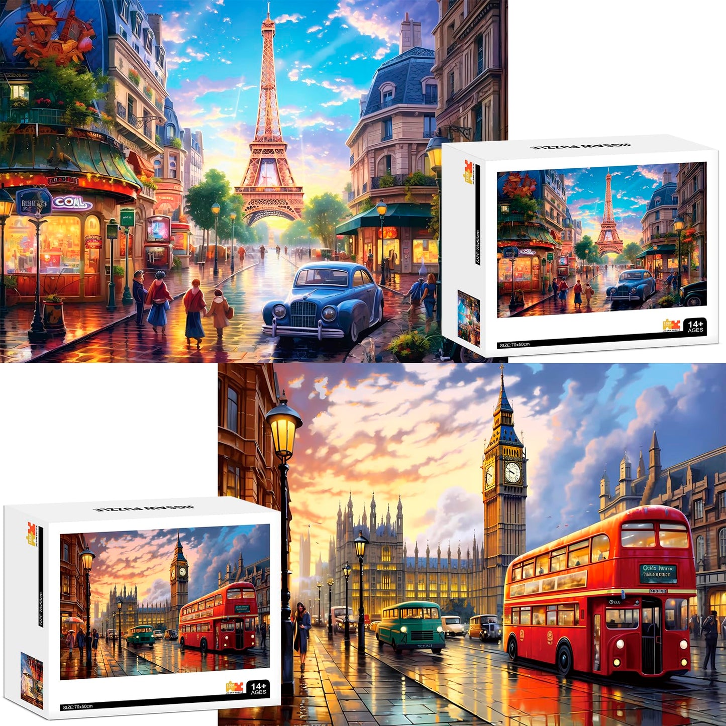 Mjyphdm 2-Pack 1000-Piece Puzzles: Big Ben & Eiffel Tower for Adults (27.5x20 in)