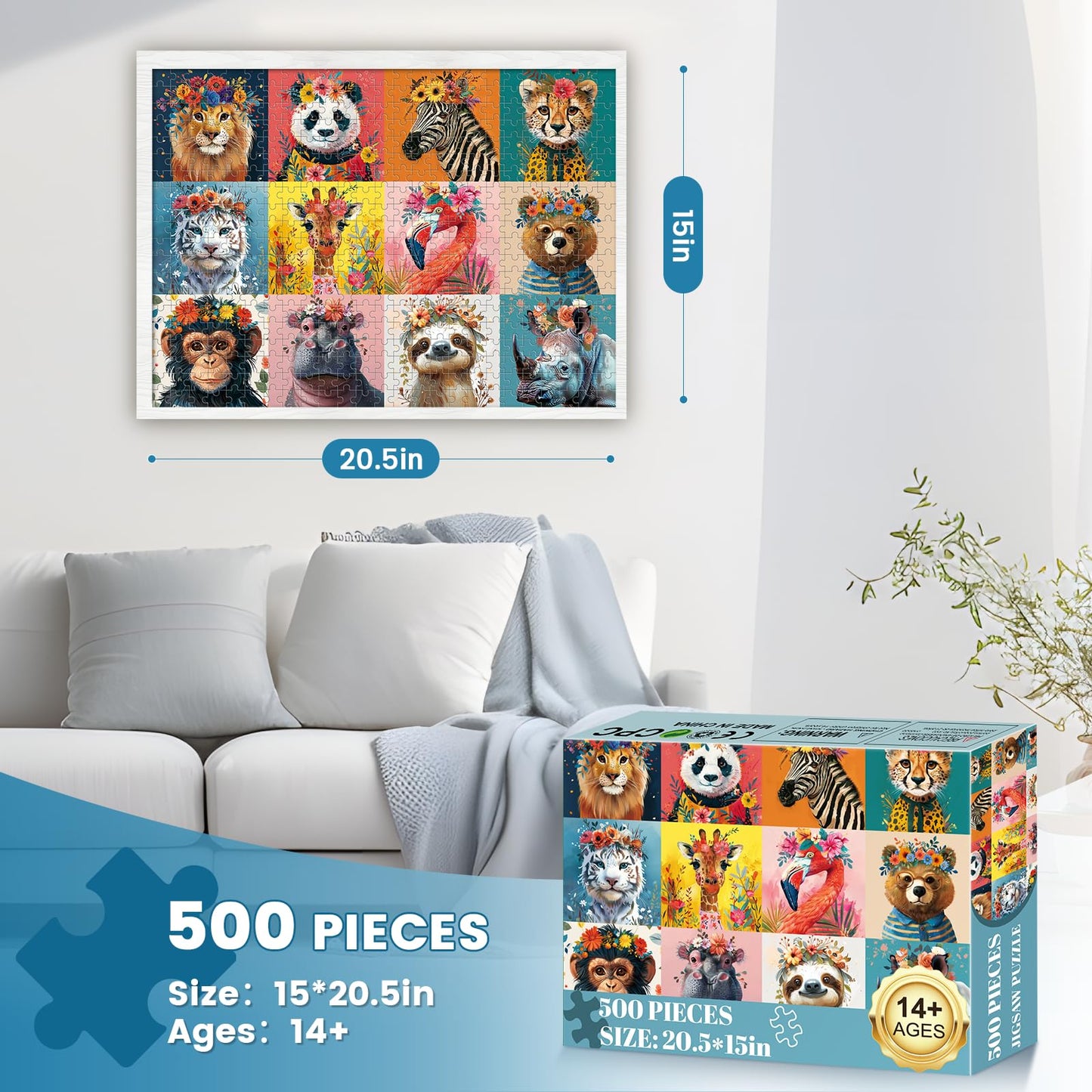 Mjyphdm 500 Piece Puzzles for Adults – Beautiful Wild Animals Jigsaw, Recycled Cardboard