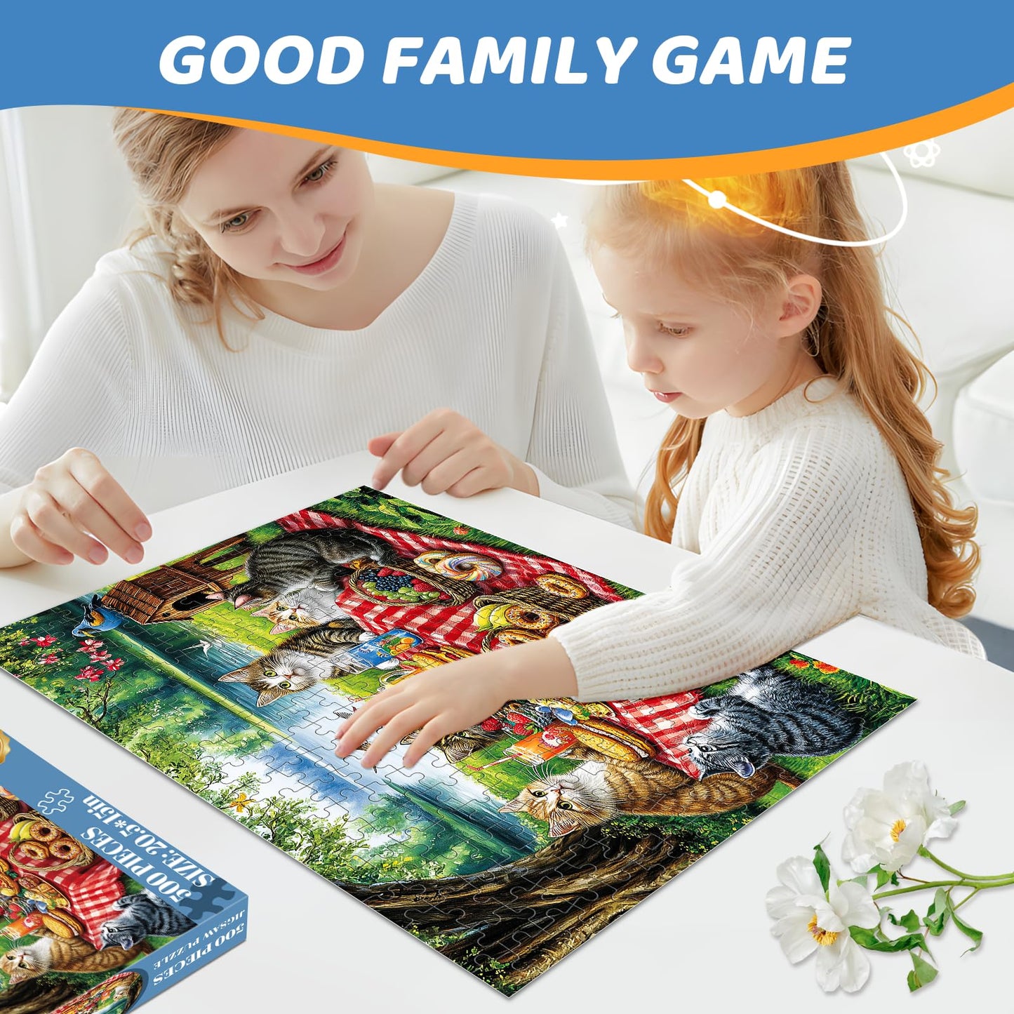 mjyphdm 500-piece cat family dinner puzzle – large piece jigsaw for adults, recycled cardboard, 20.5 x 15 in