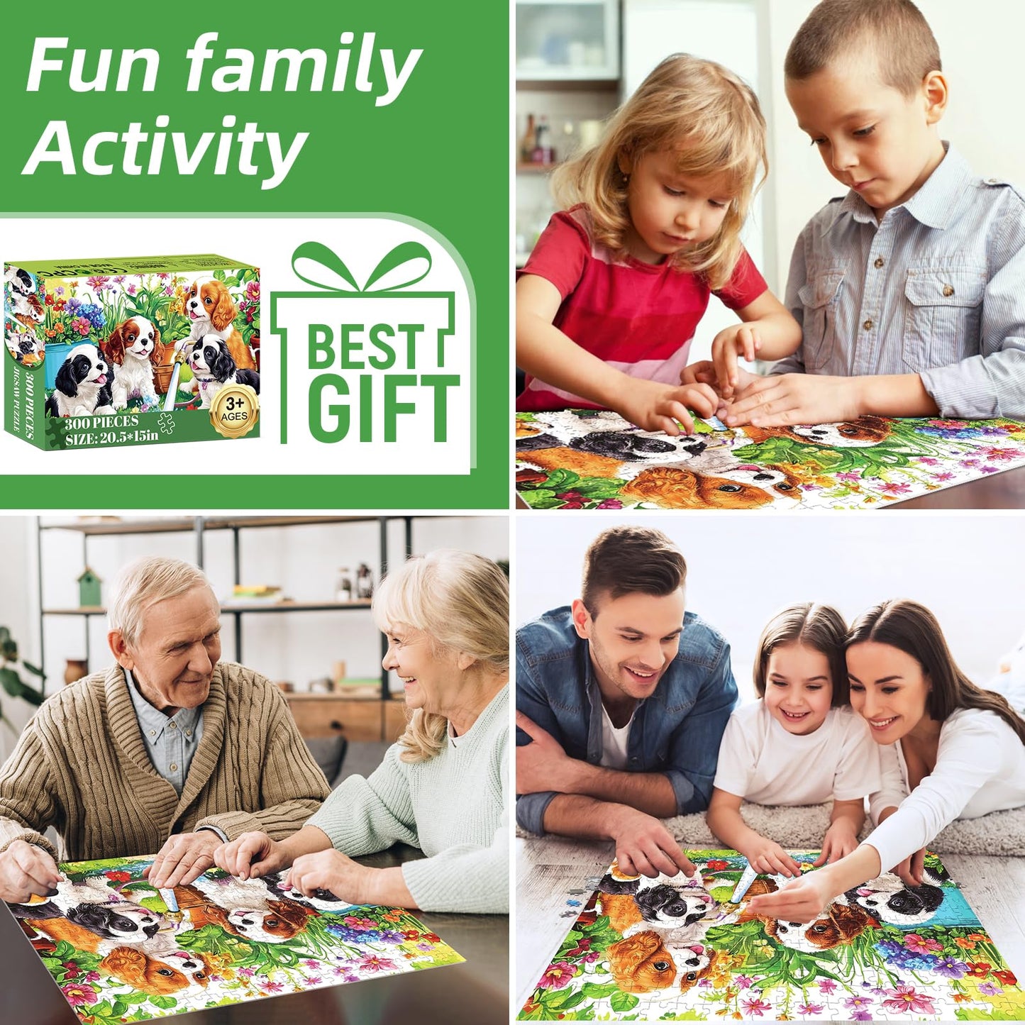 Mjyphdm 300-Piece Cute Dogs Puzzle for Adults – Large Pieces Jigsaw 20.5 x 15 in, Family Fun Gift