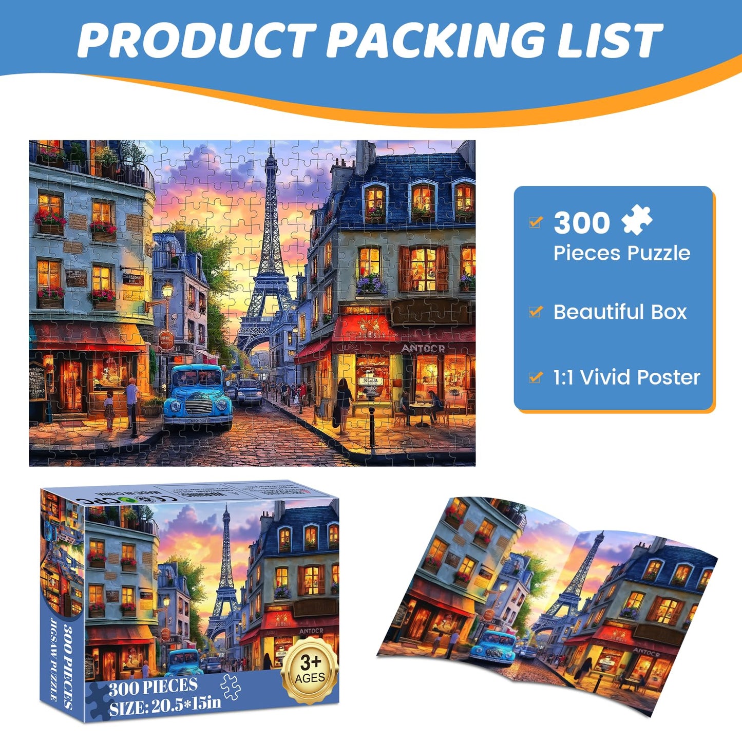 Puzzles 300 Pieces for Adults | Eiffel Tower Jigsaw Puzzle – mjyphdm | Recycled Cardboard 20.5x15