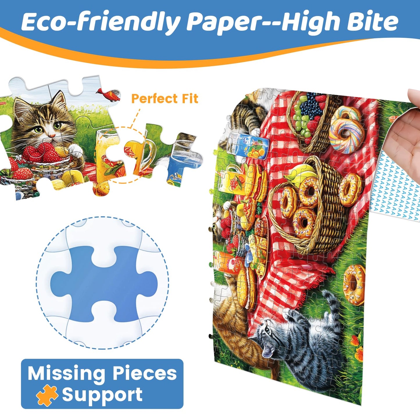 mjyphdm 500-piece cat family dinner puzzle – large piece jigsaw for adults, recycled cardboard, 20.5 x 15 in