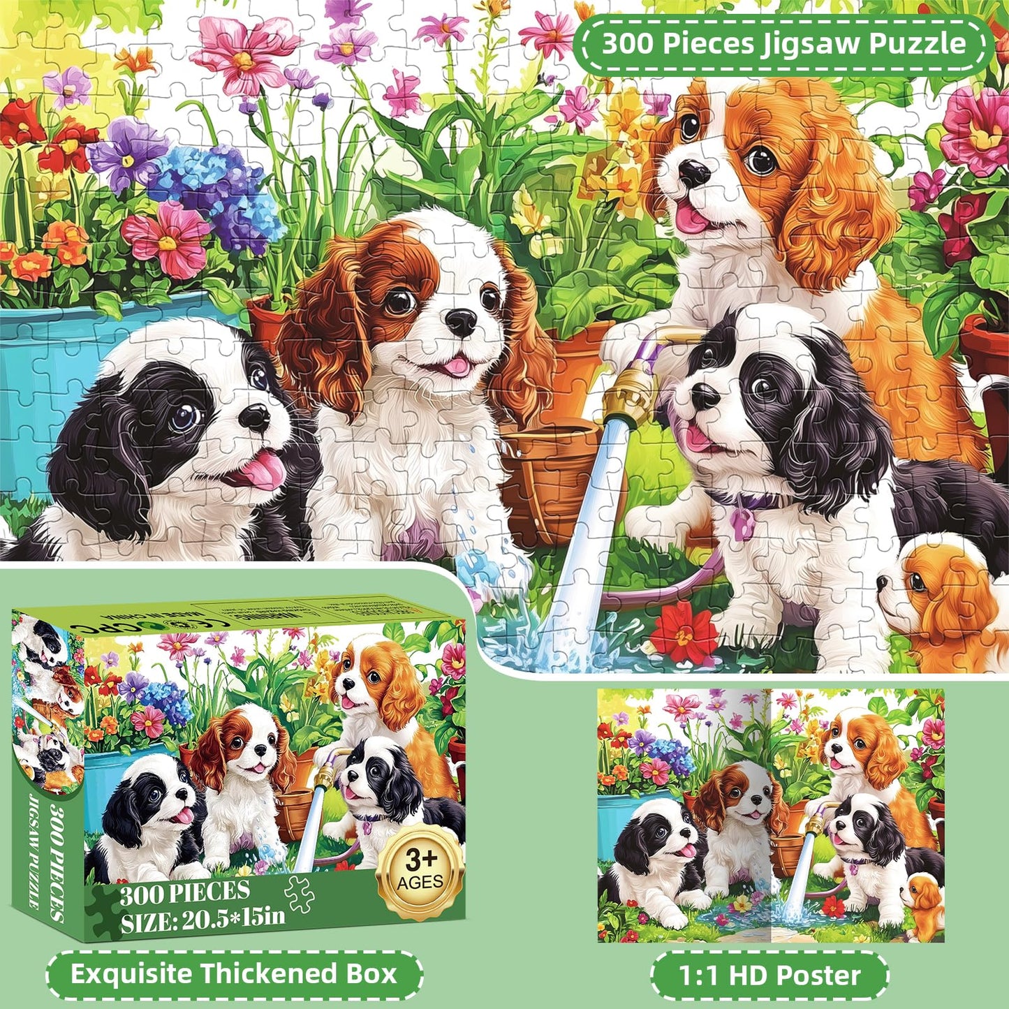 Mjyphdm 300-Piece Cute Dogs Puzzle for Adults – Large Pieces Jigsaw 20.5 x 15 in, Family Fun Gift