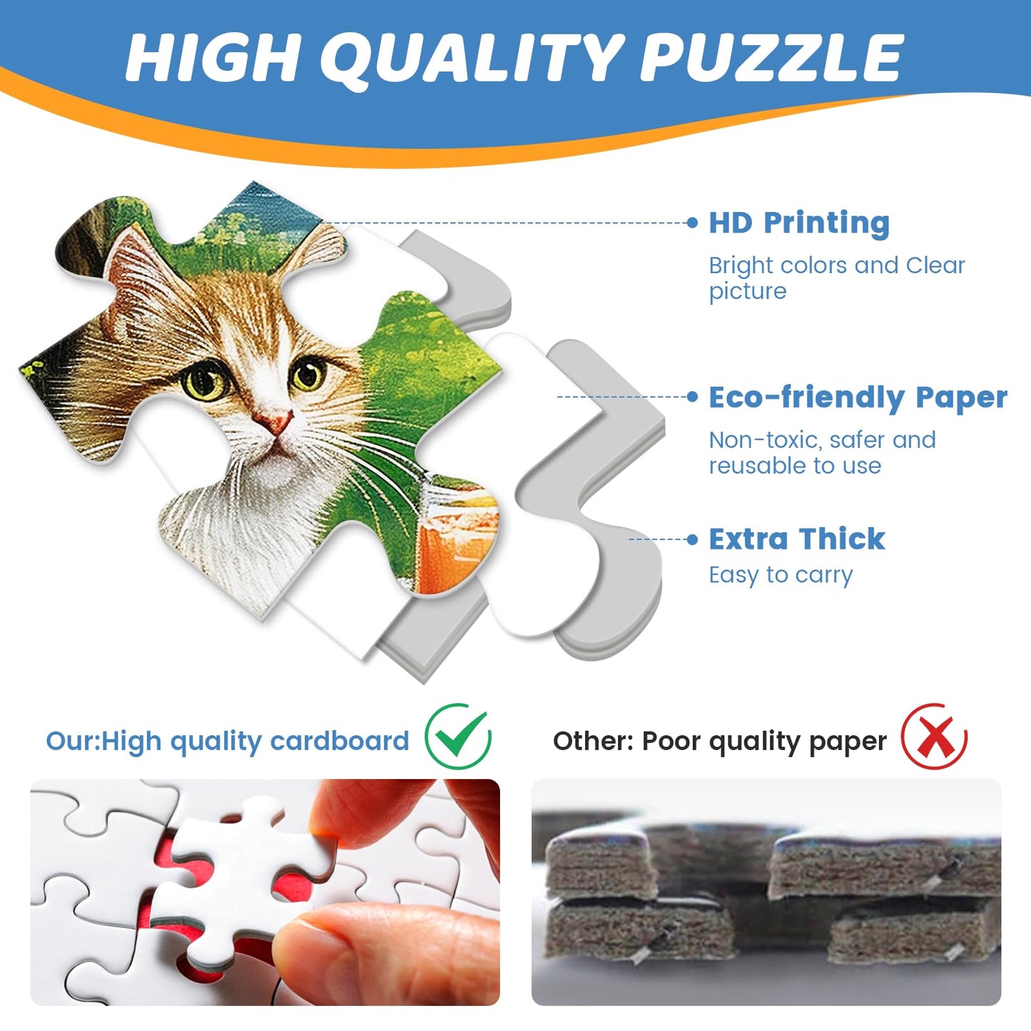 mjyphdm 500-piece cat family dinner puzzle – large piece jigsaw for adults, recycled cardboard, 20.5 x 15 in