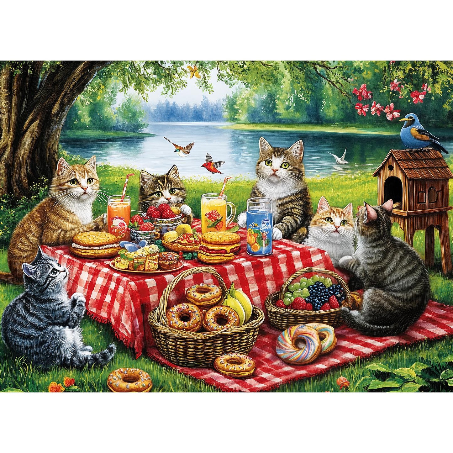 mjyphdm 500-piece cat family dinner puzzle – large piece jigsaw for adults, recycled cardboard, 20.5 x 15 in