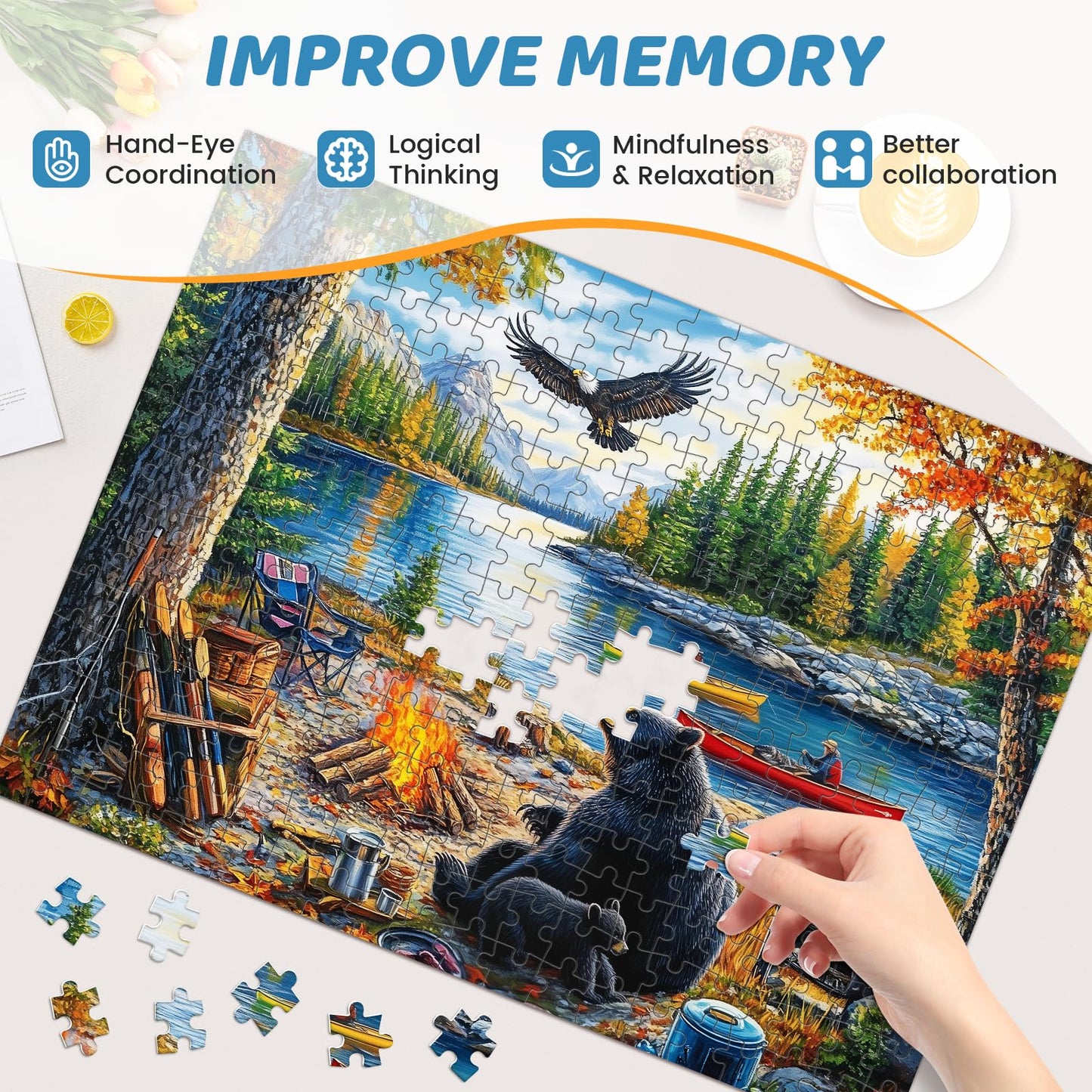 Mjyphdm 500 Piece Puzzles for Adults – Mother Bear & Eagle Large Piece Jigsaw, Recycled Cardboard, 20.5 x 15 in