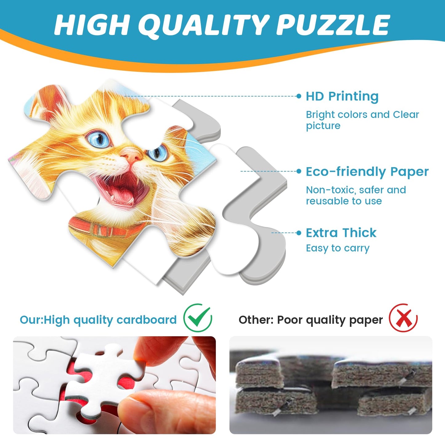 mjyphdm 500 Piece Laughing Cats Jigsaw Puzzle – Recycled Cardboard, 20.5 x 15 in