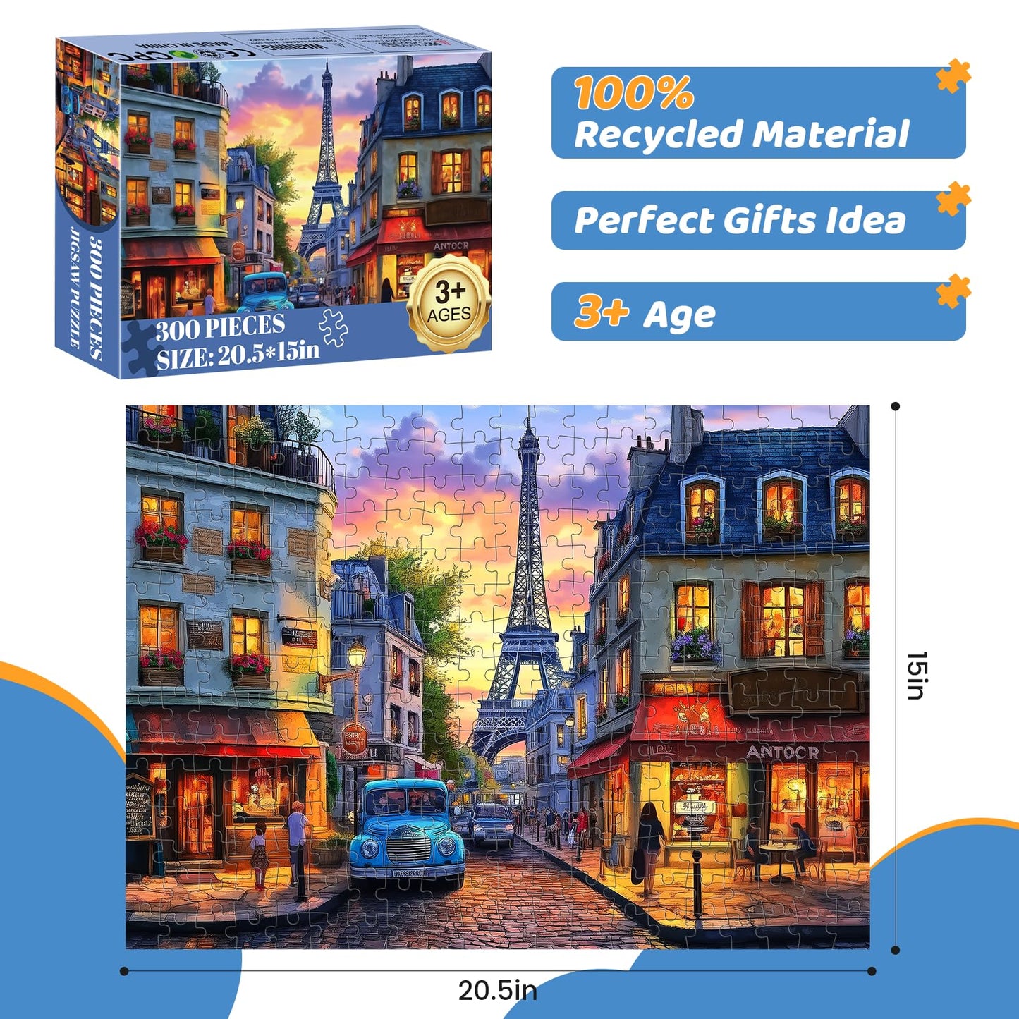 Puzzles 300 Pieces for Adults | Eiffel Tower Jigsaw Puzzle – mjyphdm | Recycled Cardboard 20.5x15