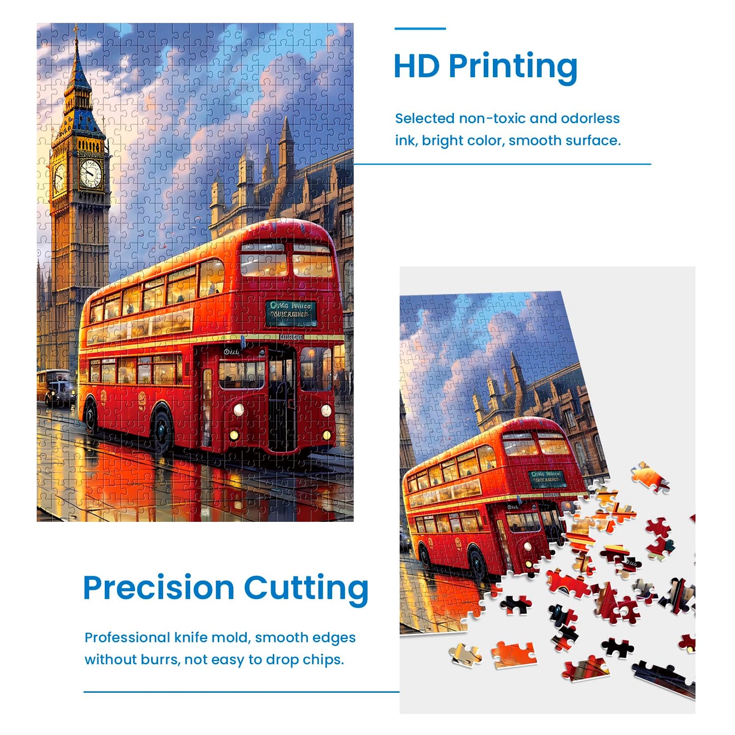 Mjyphdm 2-Pack 1000-Piece Puzzles: Big Ben & Eiffel Tower for Adults (27.5x20 in)