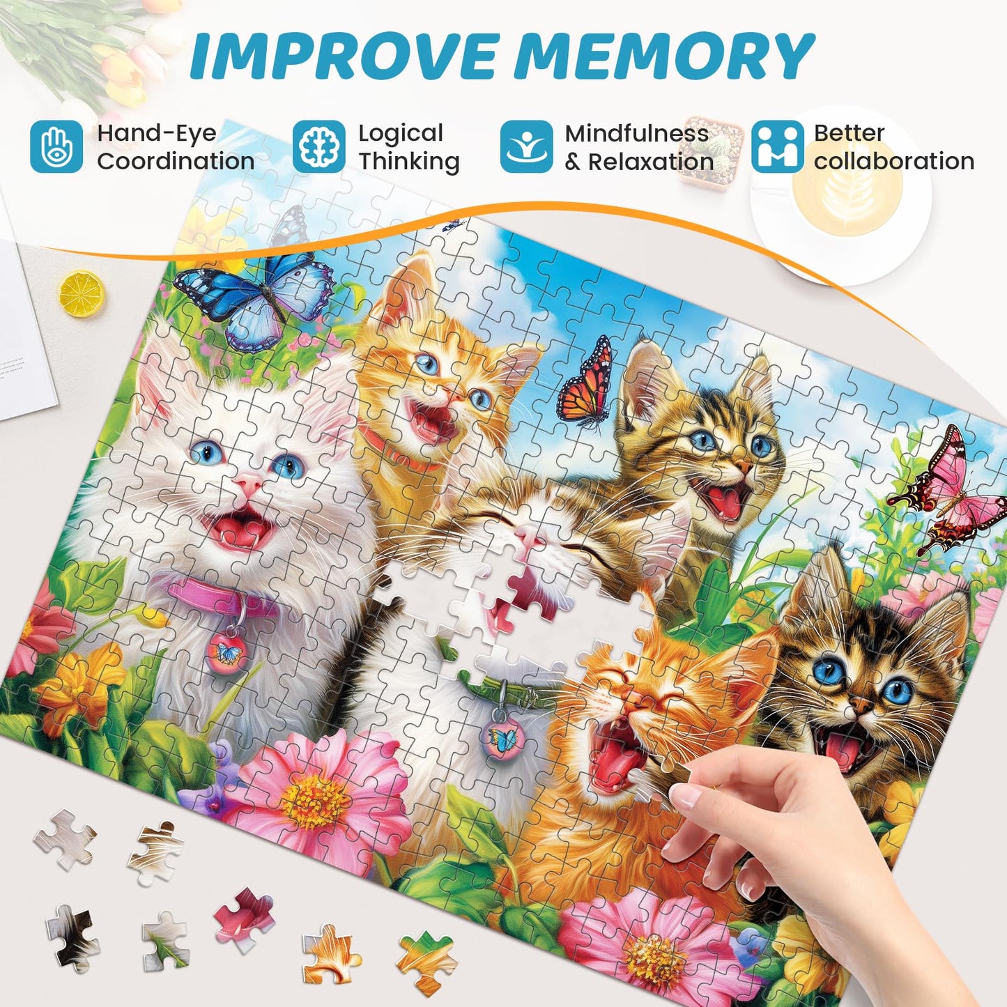 mjyphdm 500 Piece Laughing Cats Jigsaw Puzzle – Recycled Cardboard, 20.5 x 15 in