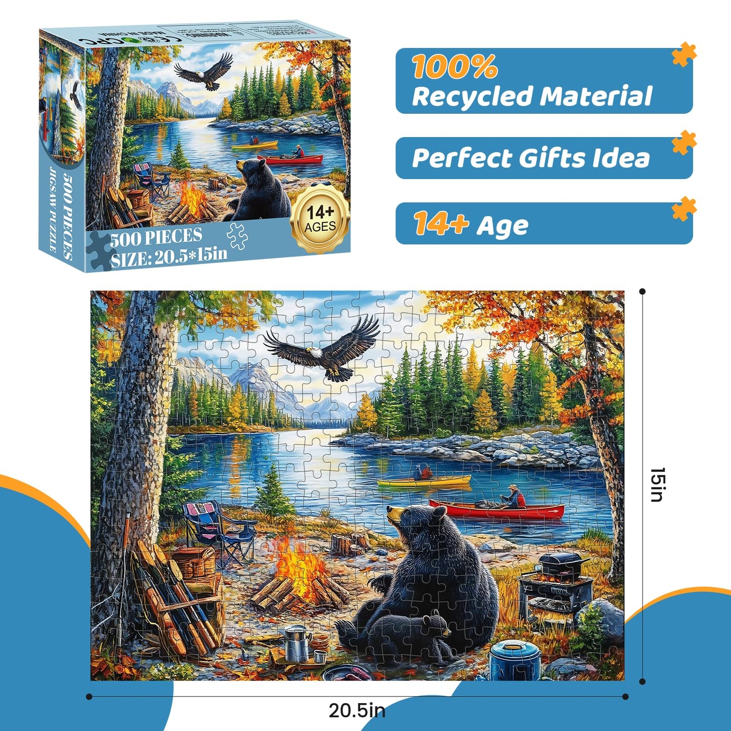 Mjyphdm 500 Piece Puzzles for Adults – Mother Bear & Eagle Large Piece Jigsaw, Recycled Cardboard, 20.5 x 15 in