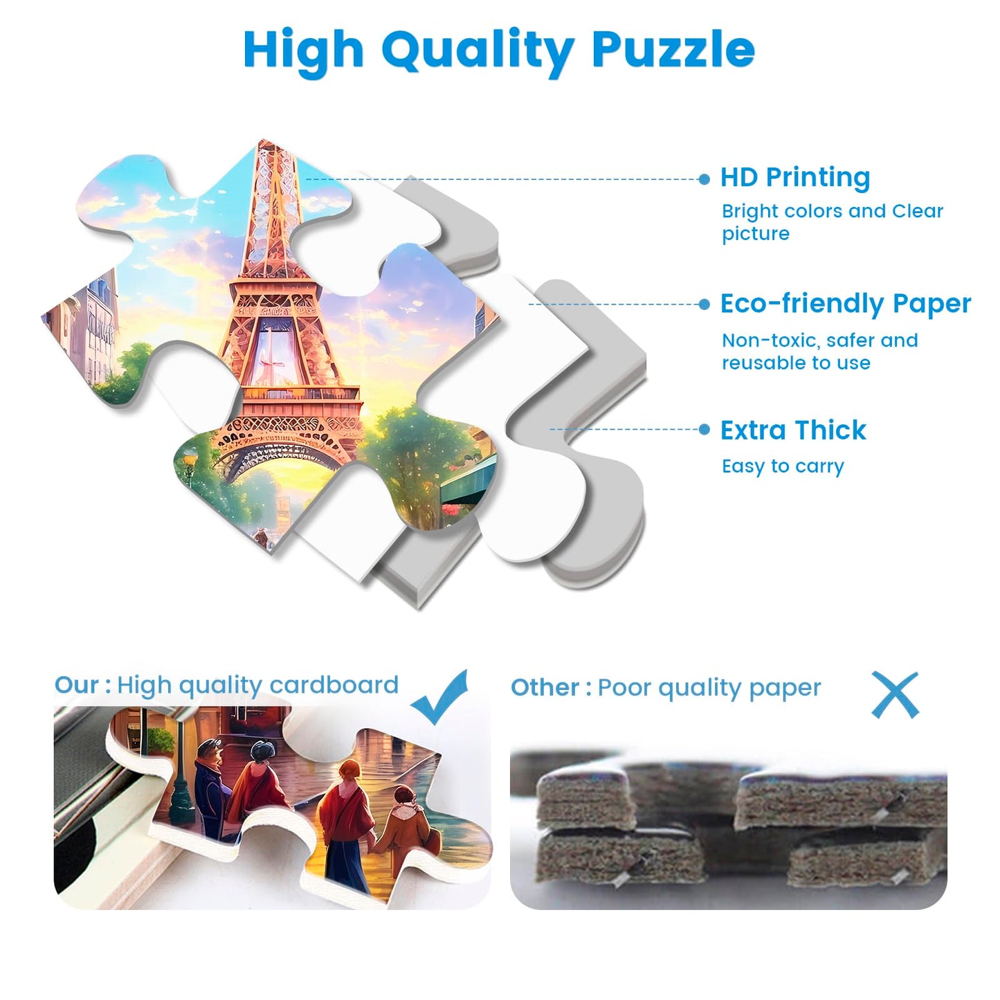 Mjyphdm 2-Pack 1000-Piece Puzzles: Big Ben & Eiffel Tower for Adults (27.5x20 in)
