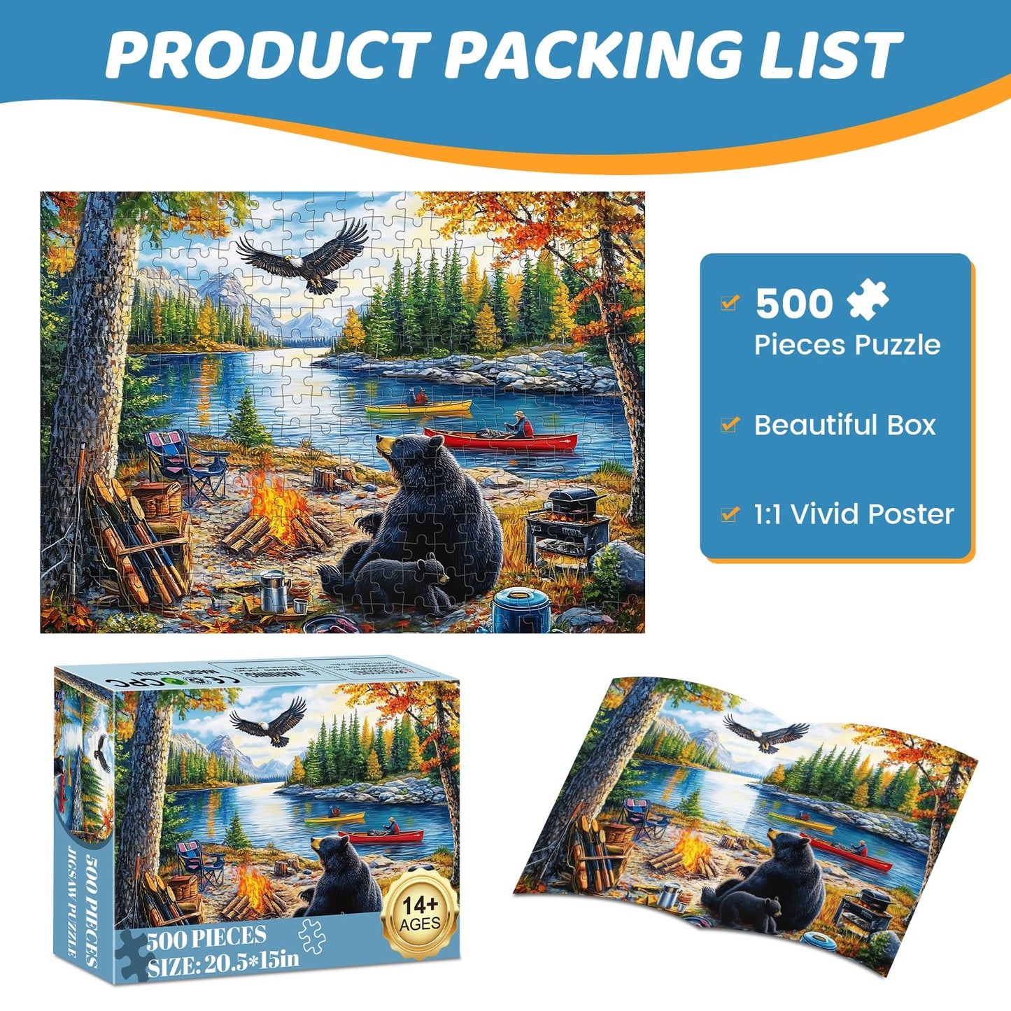 Mjyphdm 500 Piece Puzzles for Adults – Mother Bear & Eagle Large Piece Jigsaw, Recycled Cardboard, 20.5 x 15 in