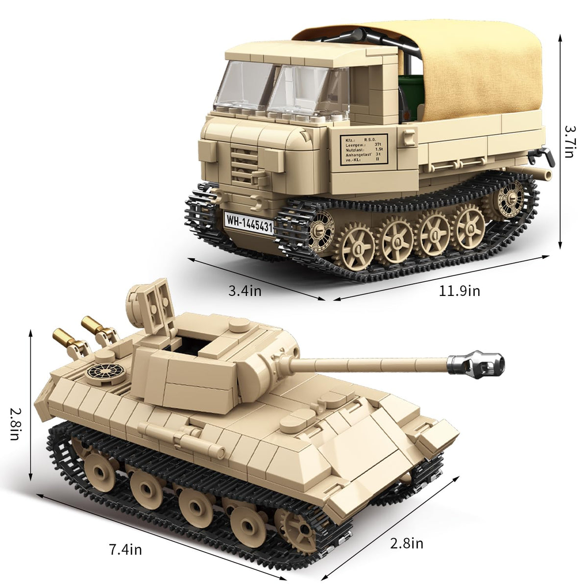 Mkmimo WW2 Panther Tank & RSO Tractor Building Blocks – 1078 Pieces, Compatible with Lego Military Sets