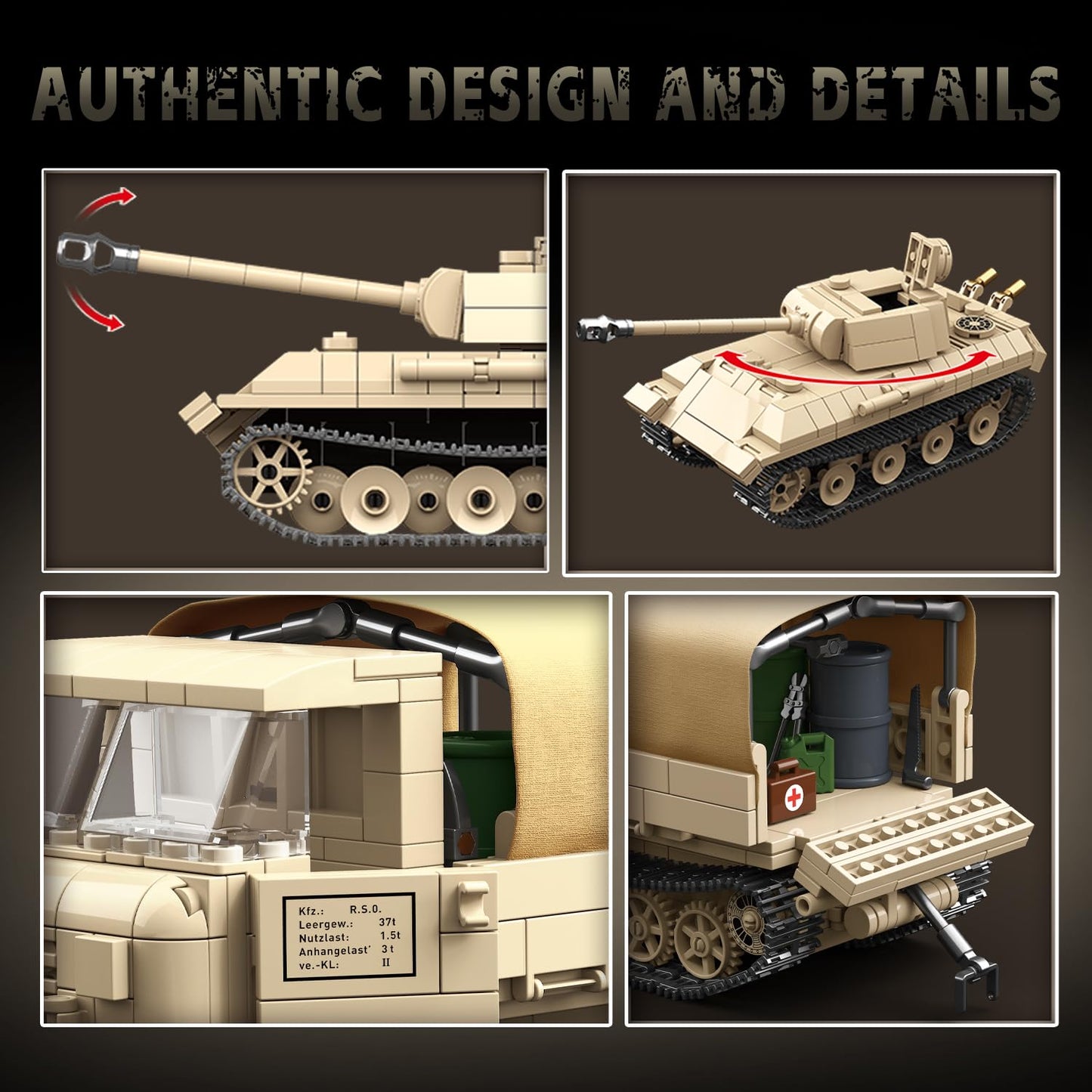 Mkmimo WW2 Panther Tank & RSO Tractor Building Blocks – 1078 Pieces, Compatible with Lego Military Sets