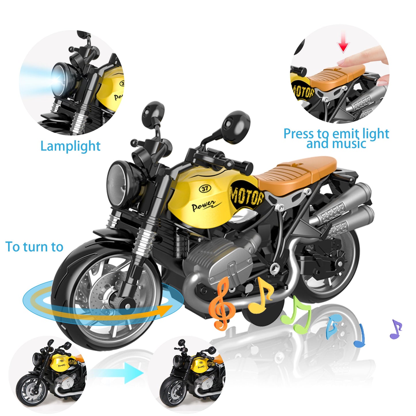 MLcnleS Alloy Diecast Motorcycle 4-Pack – 1:12 Scale with Lights & Sounds