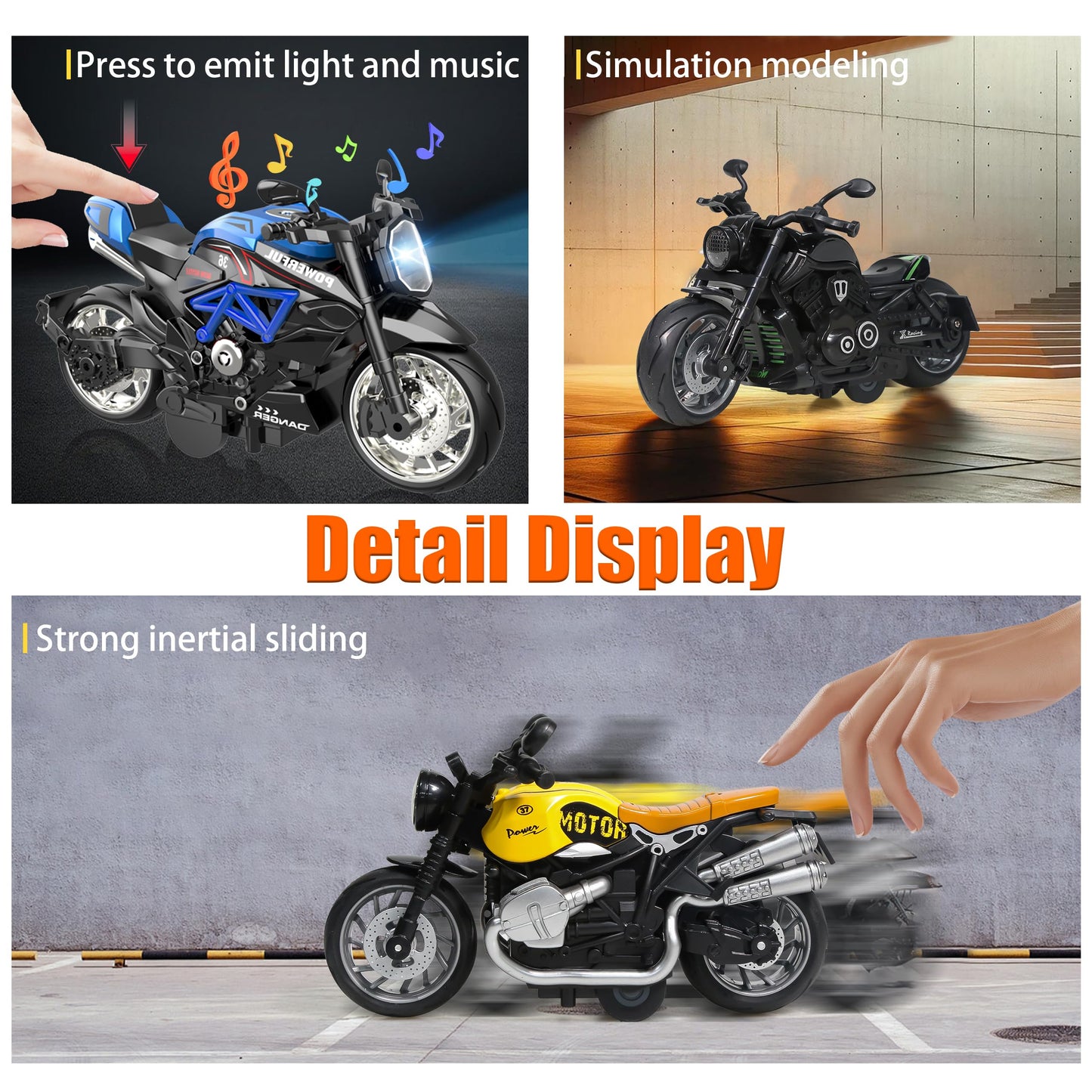 MLcnleS Alloy Diecast Motorcycle 4-Pack – 1:12 Scale with Lights & Sounds