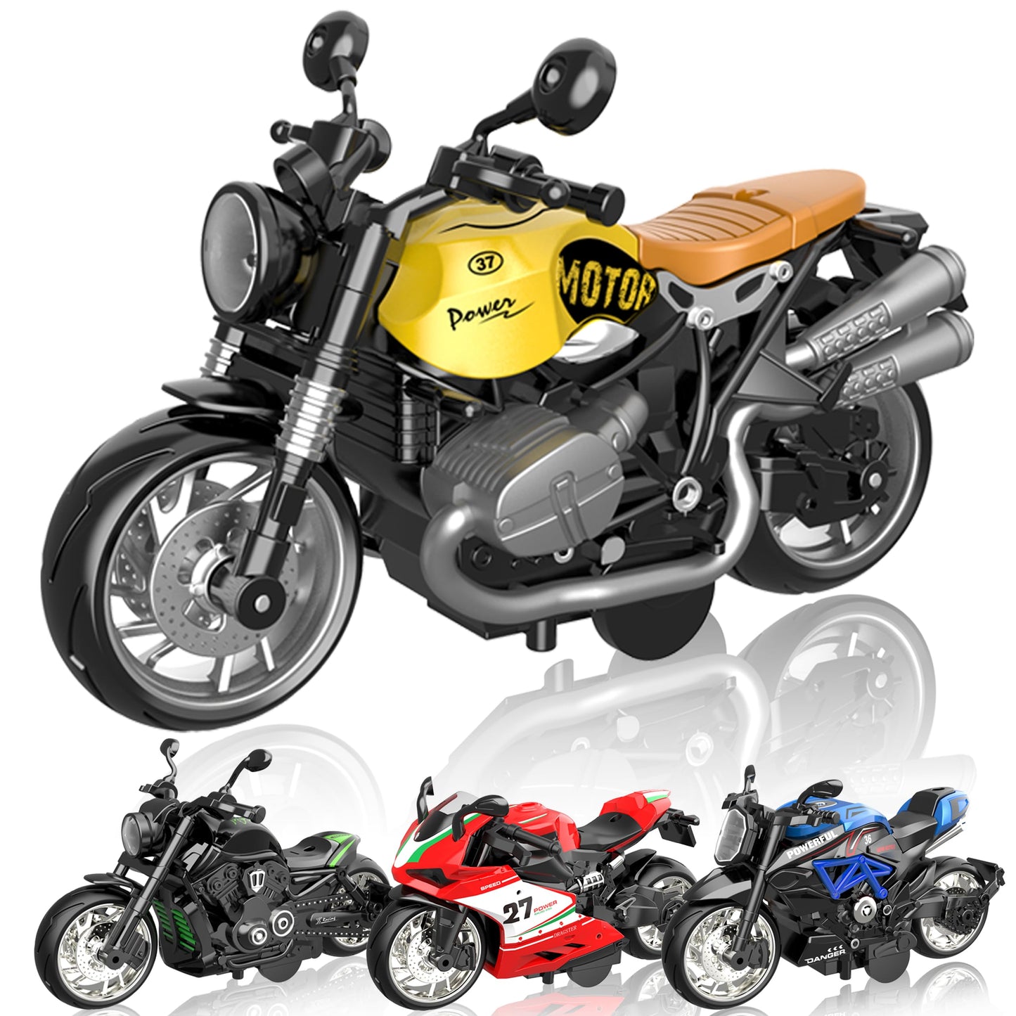 MLcnleS Alloy Metal Motorcycle Model Toy – 1/12-Scale 4-in-1 Diecast Mini Motor Set