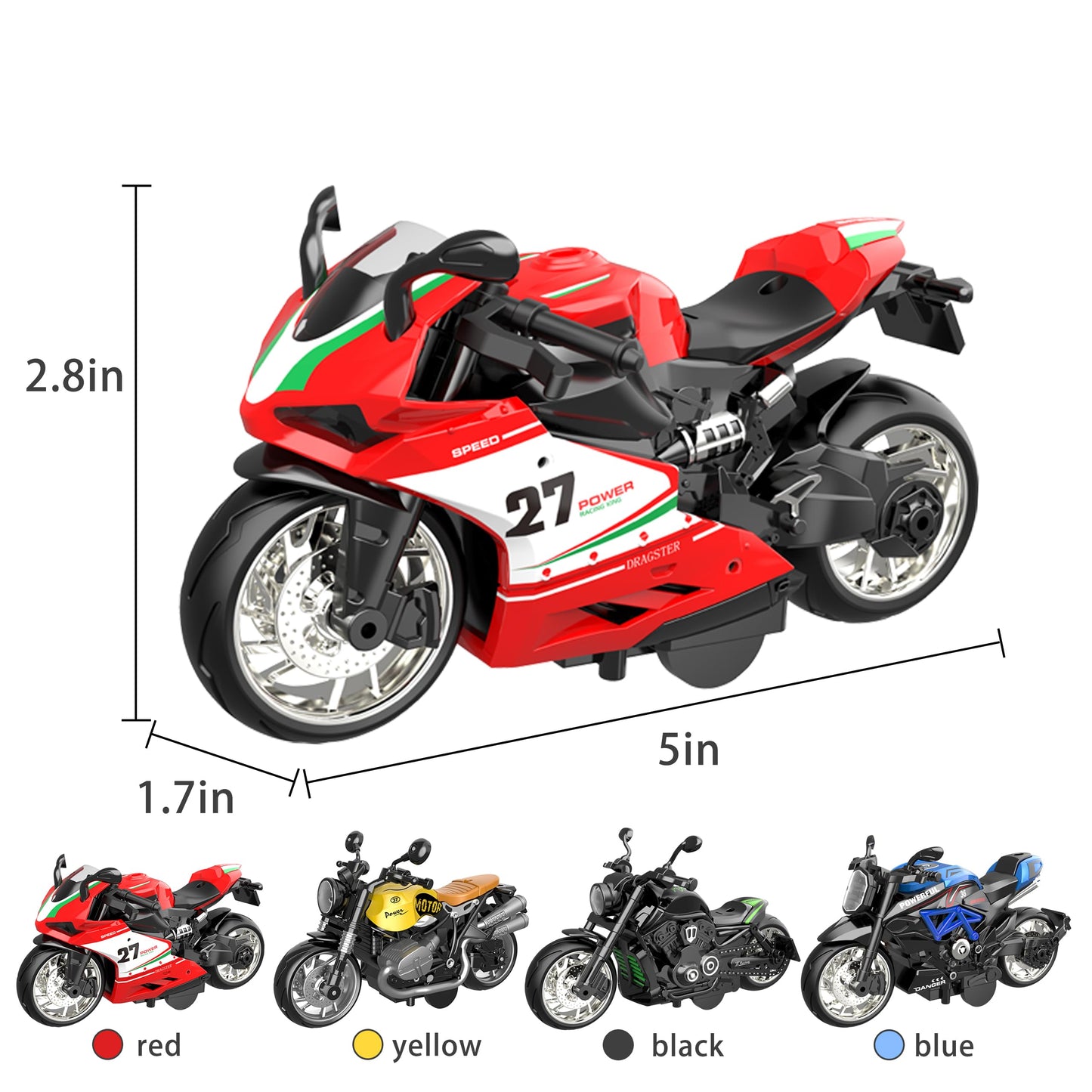 MLcnleS Alloy Metal Motorcycle Model Toy – 1/12-Scale 4-in-1 Diecast Mini Motor Set
