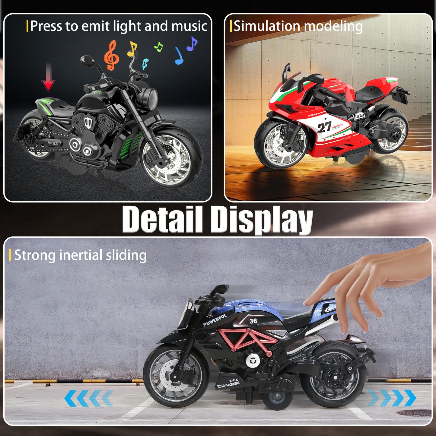 MLcnleS Alloy Metal Motorcycle Model Toy – 1/12-Scale 4-in-1 Diecast Mini Motor Set