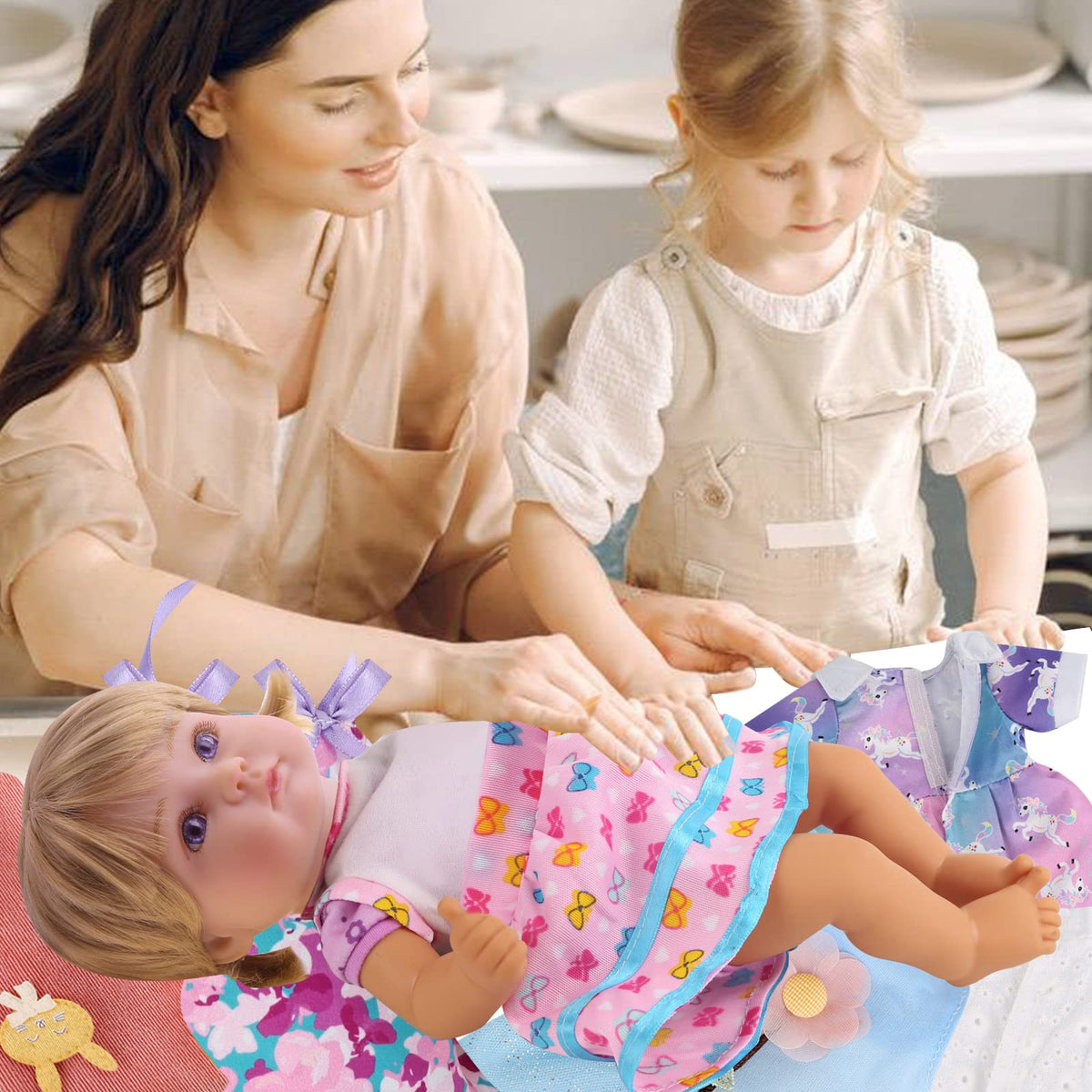 MLcnleS Doll Clothes Set for 12–15 Inch Dolls | 25-Piece Dress Set with Backpack