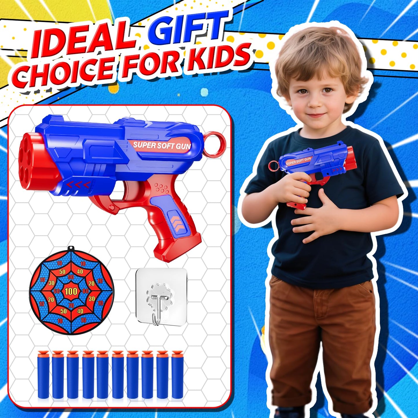 M&LD Shooting Games Toys: Nerf-Style Blaster, Targets, 10 Foam Darts for Kids 4–10+