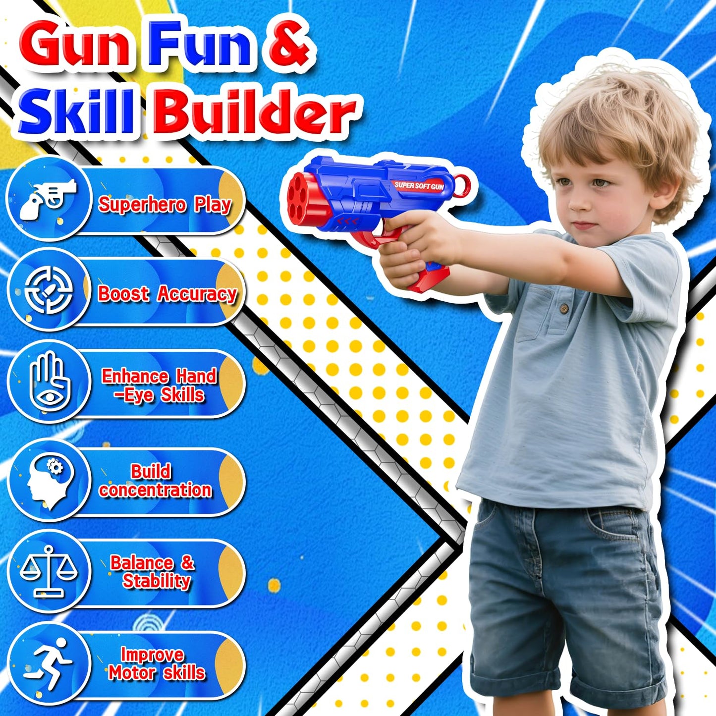 M&LD Shooting Games Toys: Nerf-Style Blaster, Targets, 10 Foam Darts for Kids 4–10+