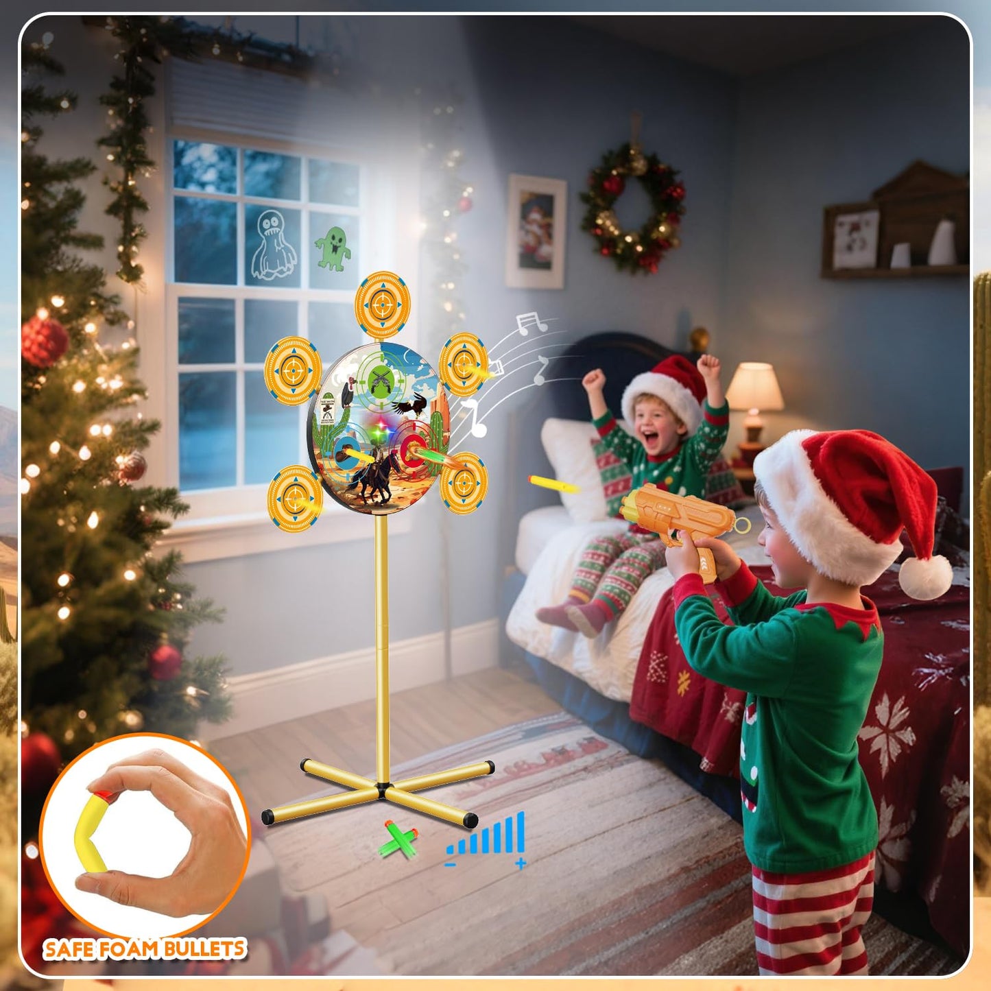 M&LD Shooting Games Toys for Nerf Party – Dual Guns, 40 Foam Darts, Indoor Outdoor Targets