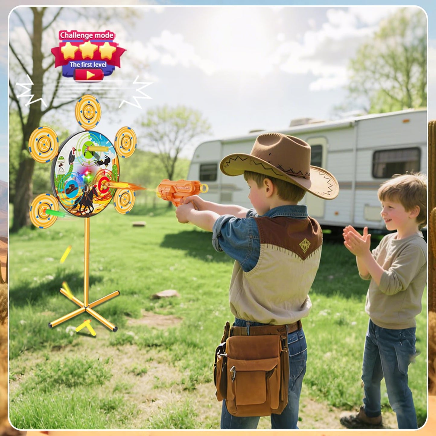 M&LD Shooting Games Toys for Nerf Party – Dual Guns, 40 Foam Darts, Indoor Outdoor Targets