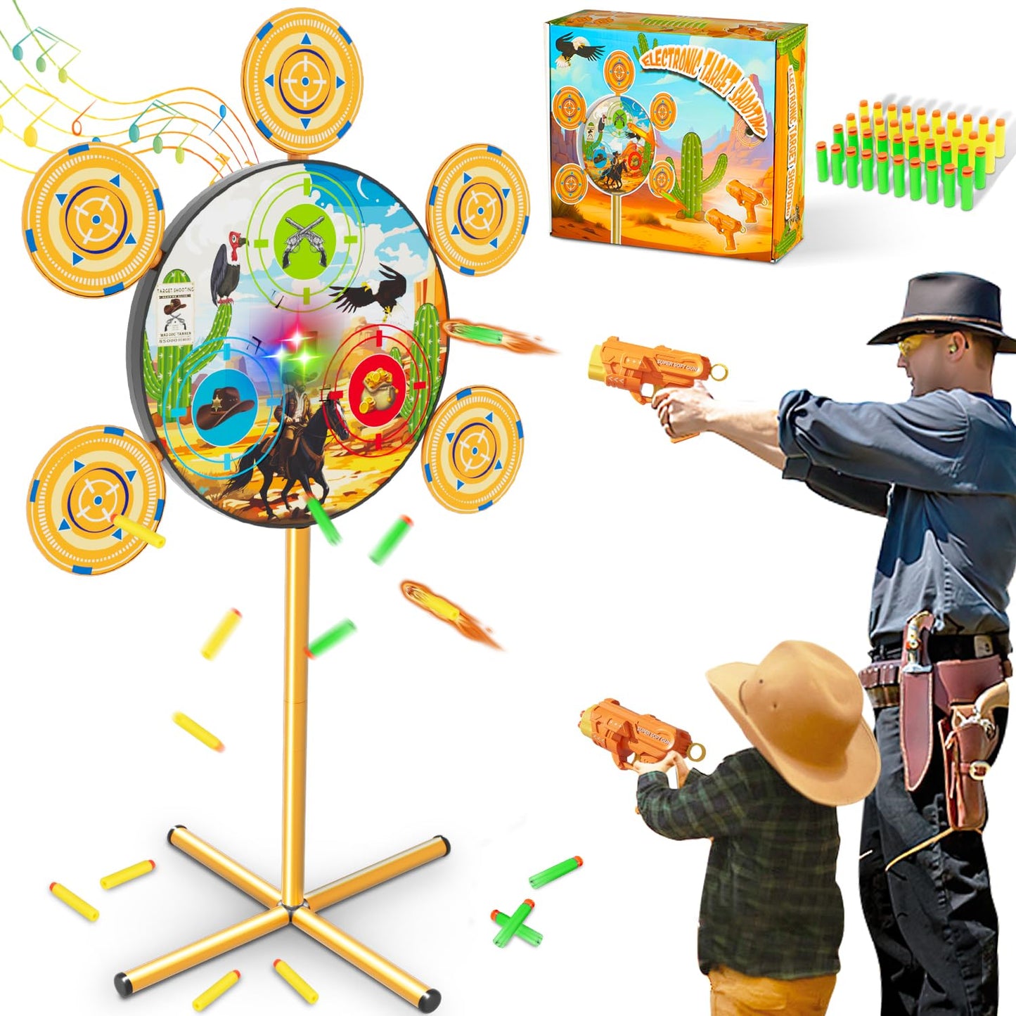 M&LD Shooting Games Toys for Nerf Party – Dual Guns, 40 Foam Darts, Indoor Outdoor Targets