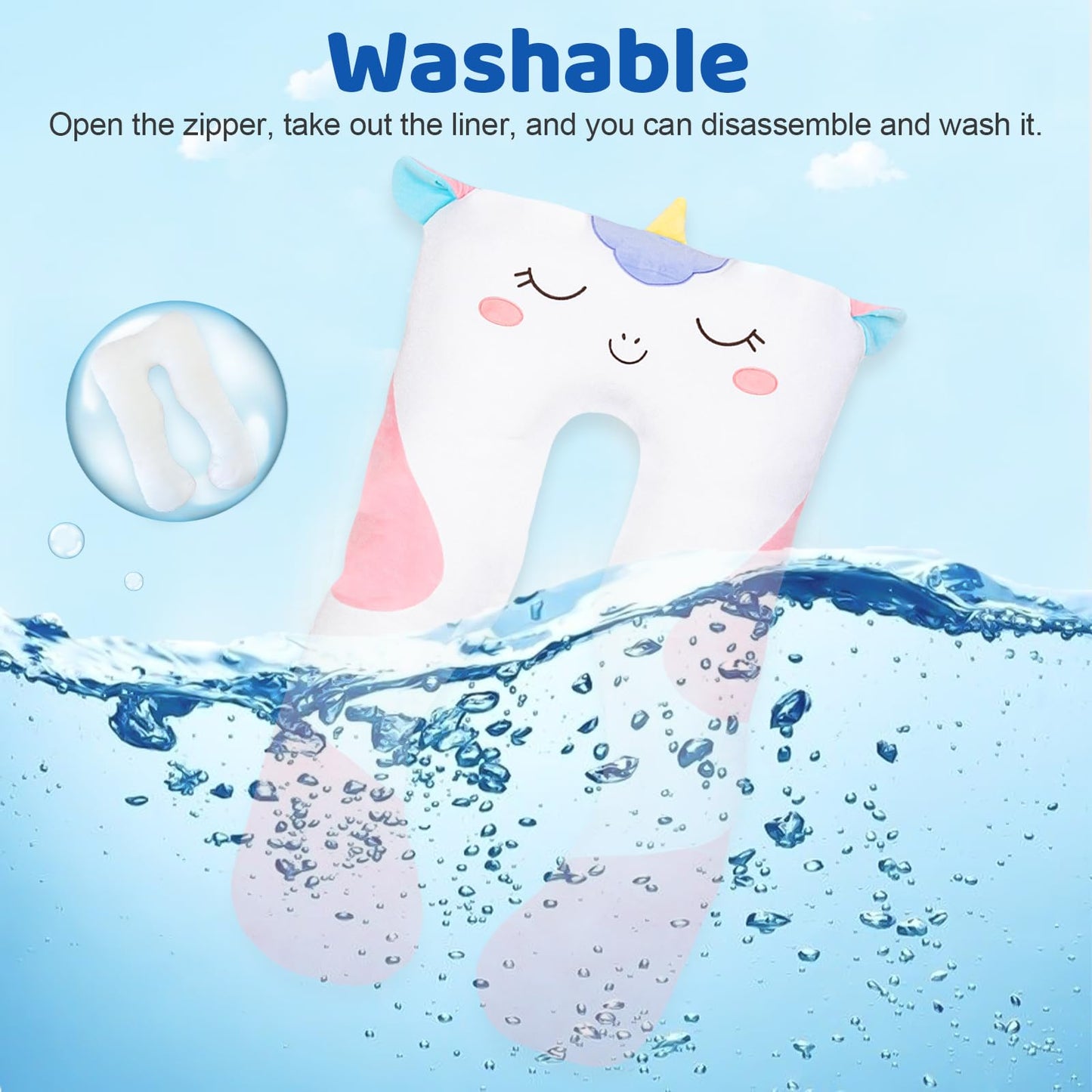 MLdian 47x23 in U-Shaped Plush Body Pillow for Kids – Unicorn