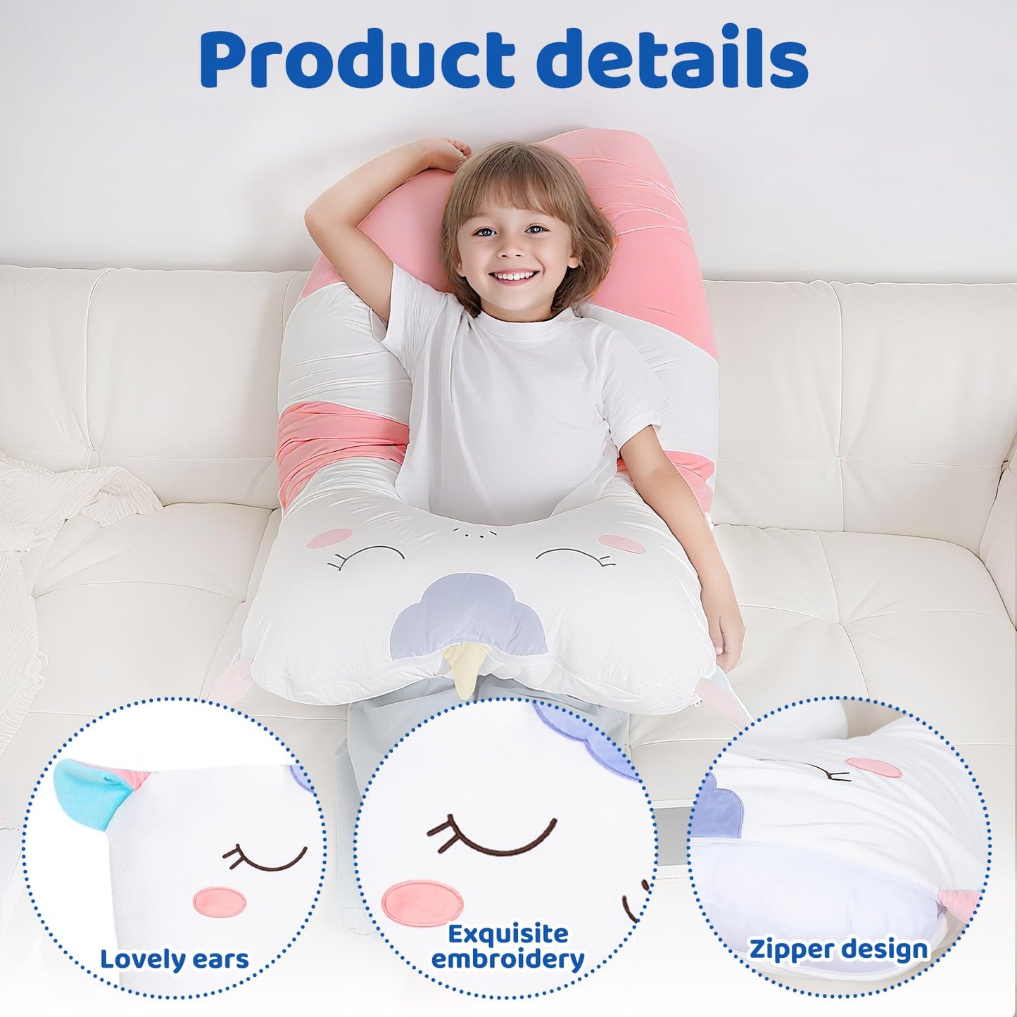 MLdian 47x23 in U-Shaped Plush Body Pillow for Kids – Unicorn