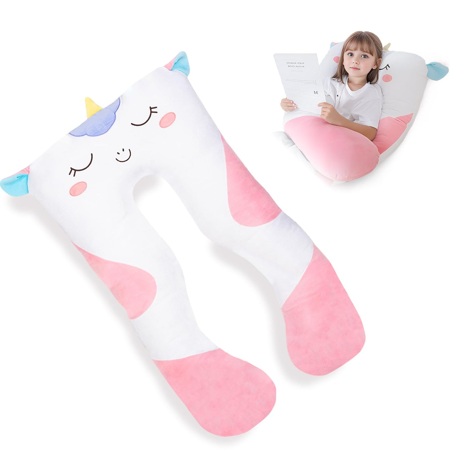 MLdian 47x23 in U-Shaped Plush Body Pillow for Kids – Unicorn