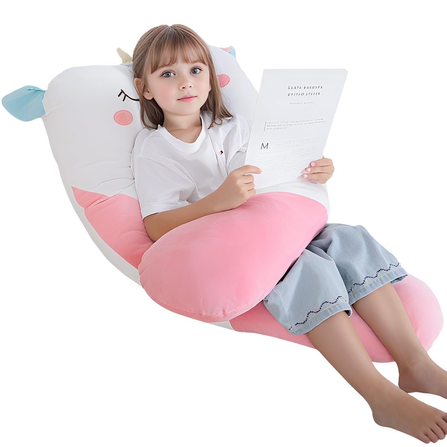 MLdian 47x23 in U-Shaped Plush Body Pillow for Kids – Unicorn
